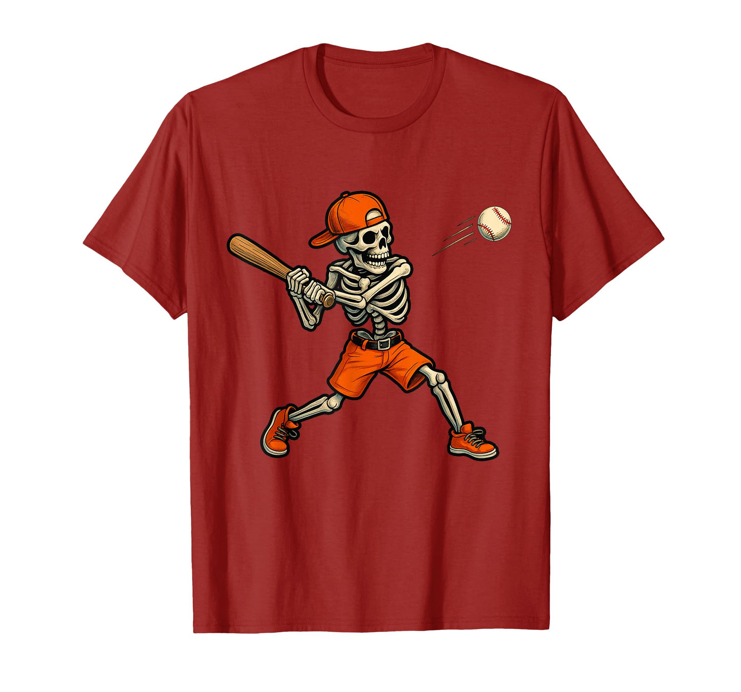Skeleton Batting Baseball Halloween Boys Men Kids Funny T-Shirt