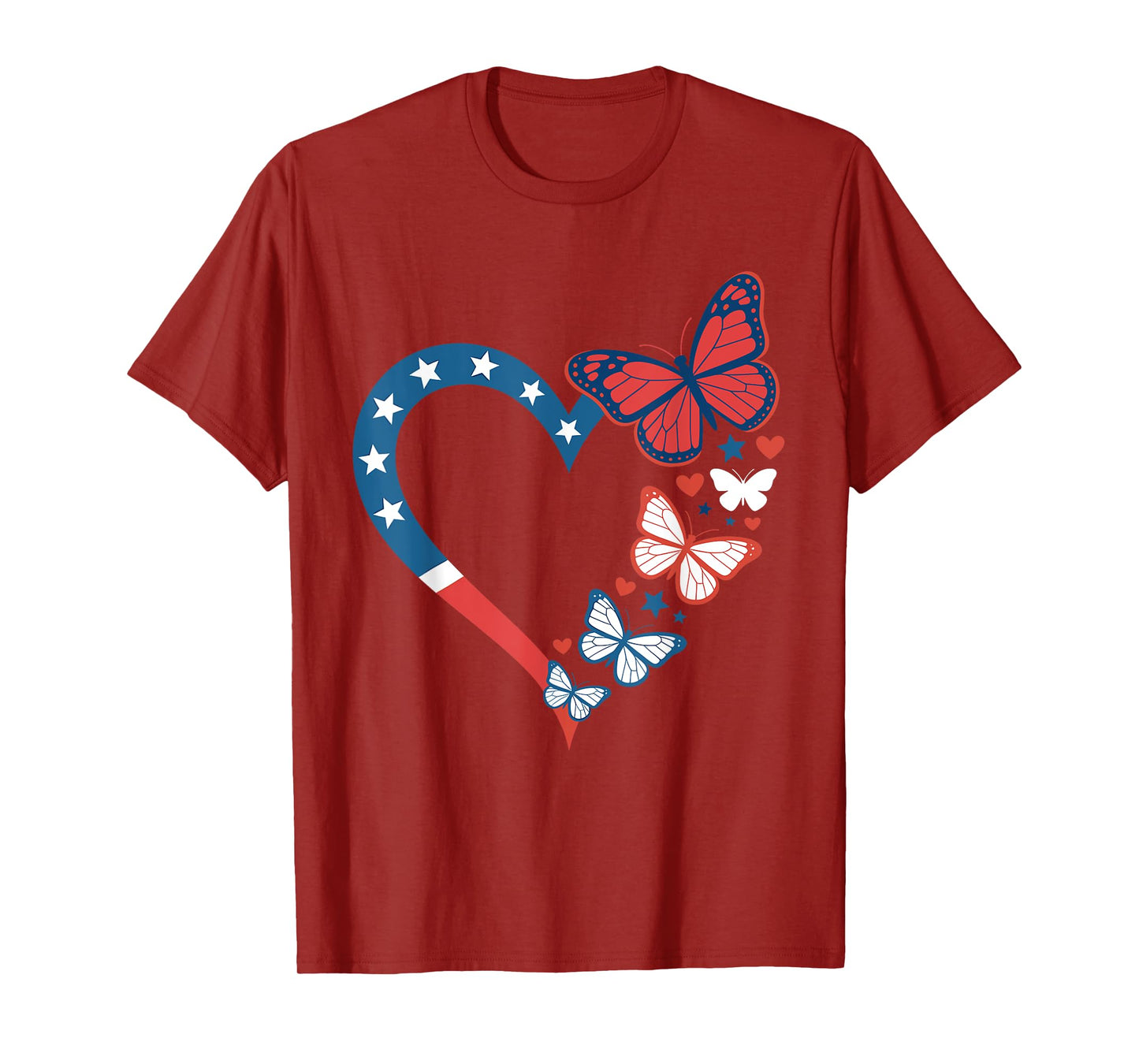 Heart Butterfly Patriotic American Flag 4th Of July T-Shirt