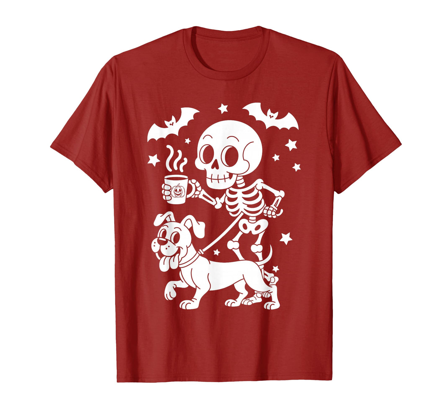 Skeleton Walking Boxer Dog Coffee Lovers Funny Halloween T-Shirt