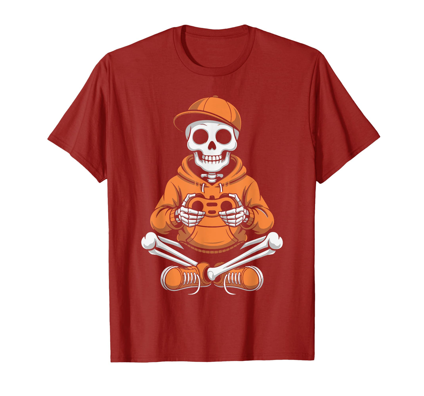 Cool Skeleton Gamer Video Gaming Night Funny Halloween Play T-Shirt