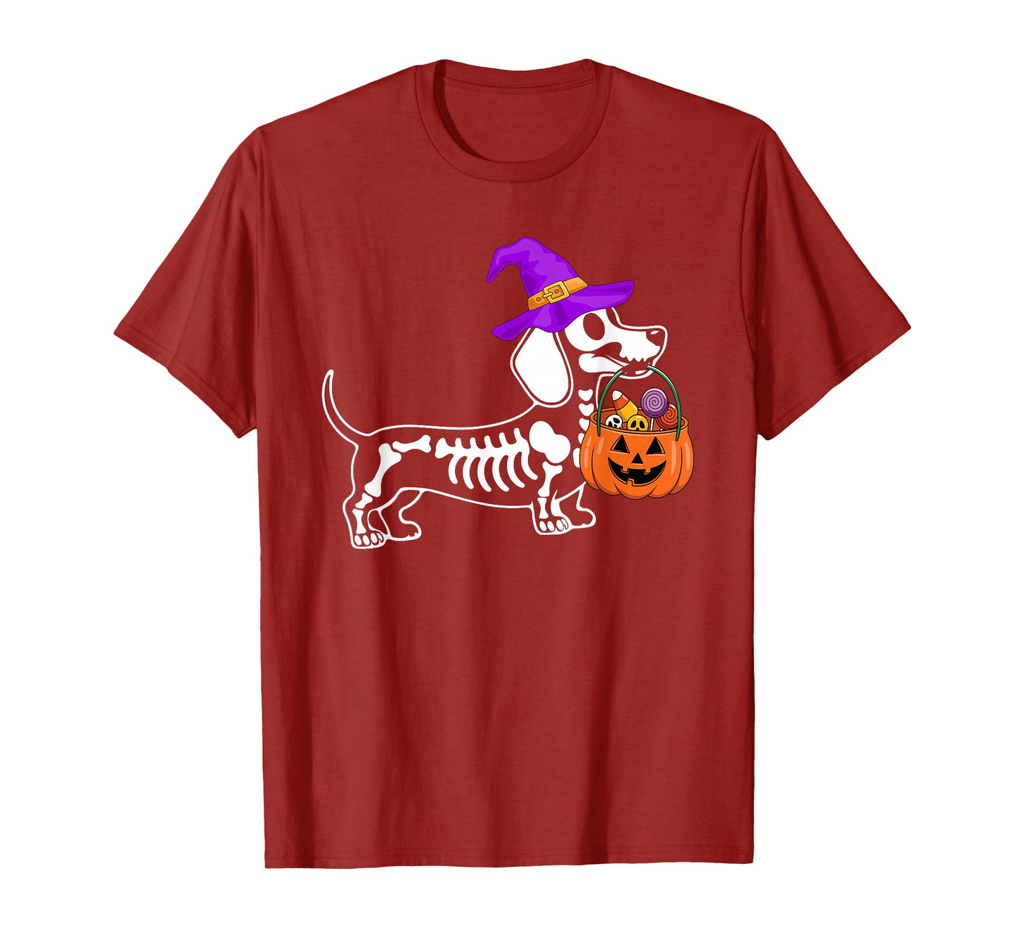Dachshund Dog Halloween Spooky Skeleton Trick or Treat T-Shirt