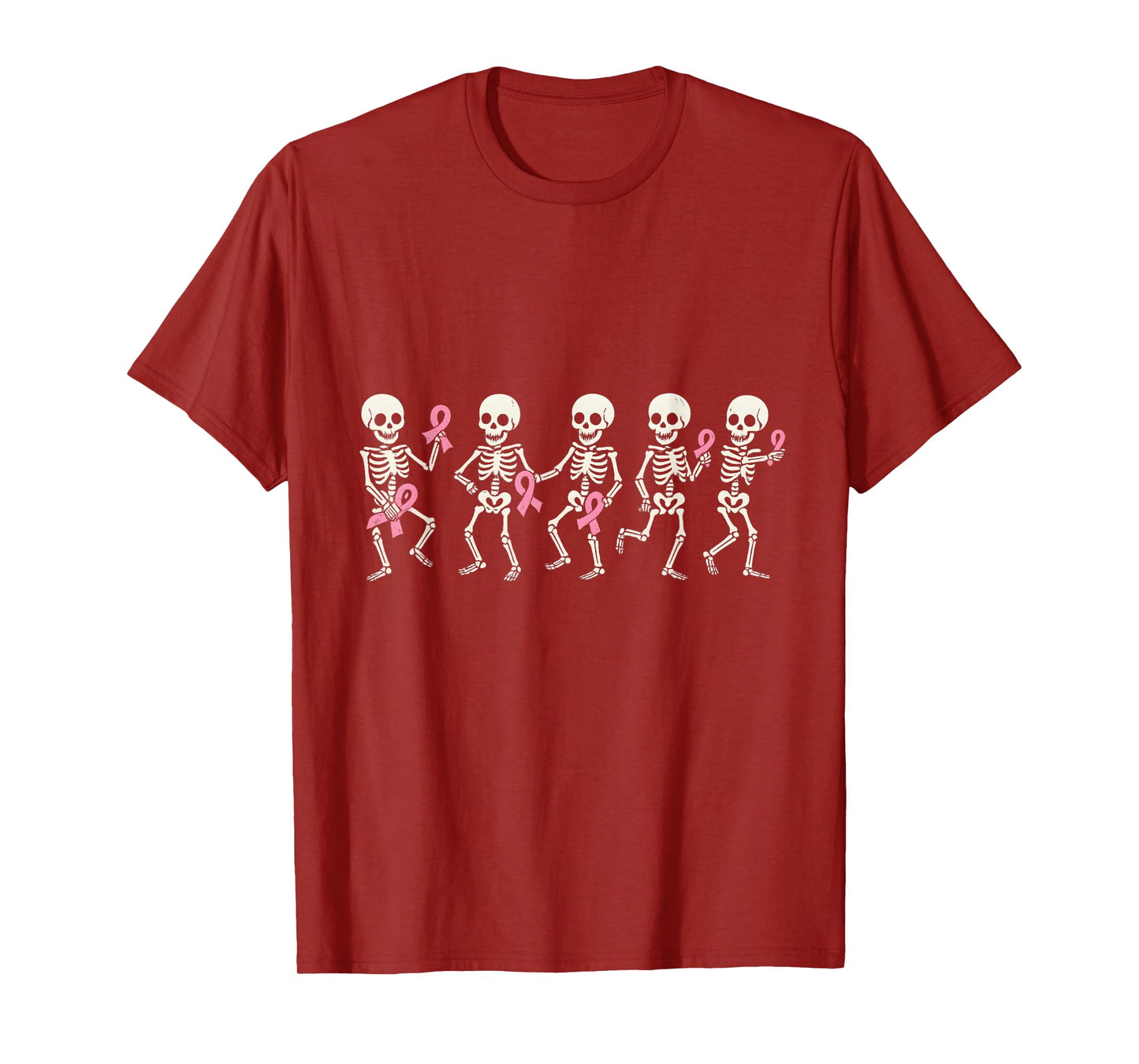 Halloween Breast Cancer Awareness Pink Ribbon Skeleton T-Shirt
