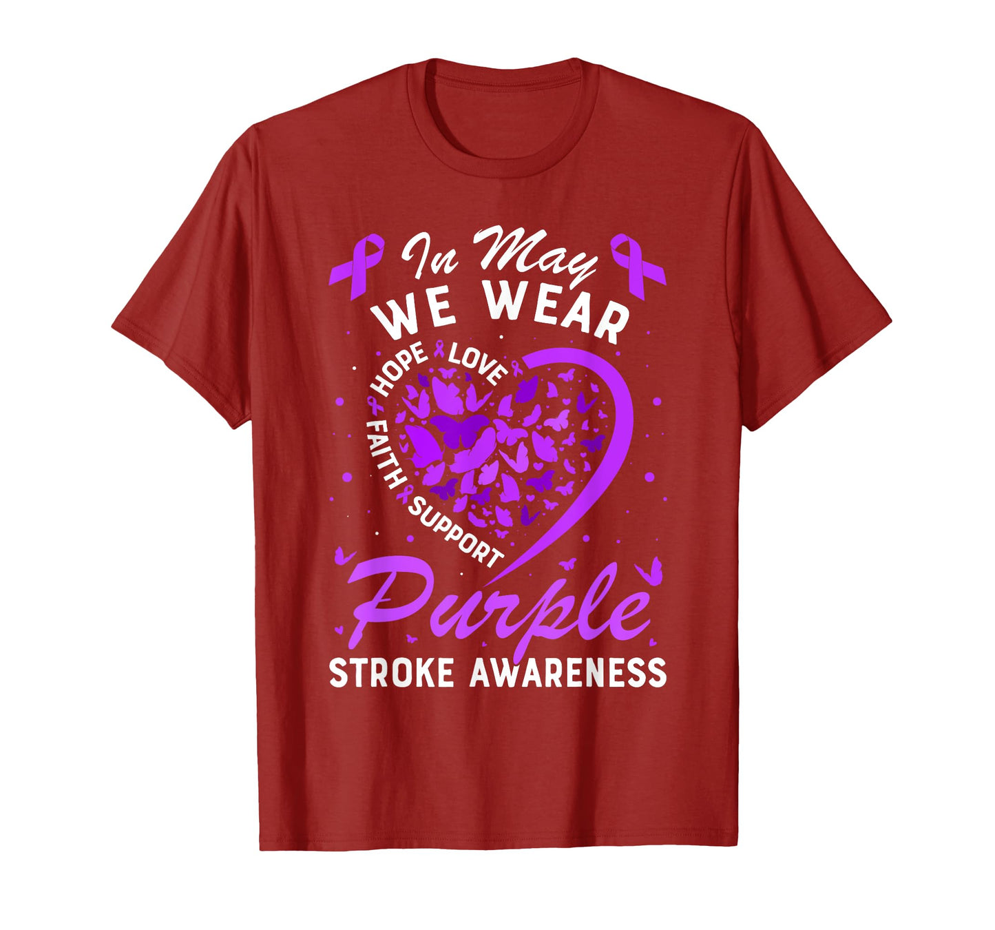 In May We Wear Purple Ribbon Stroke Awareness Butterfly T-Shirt