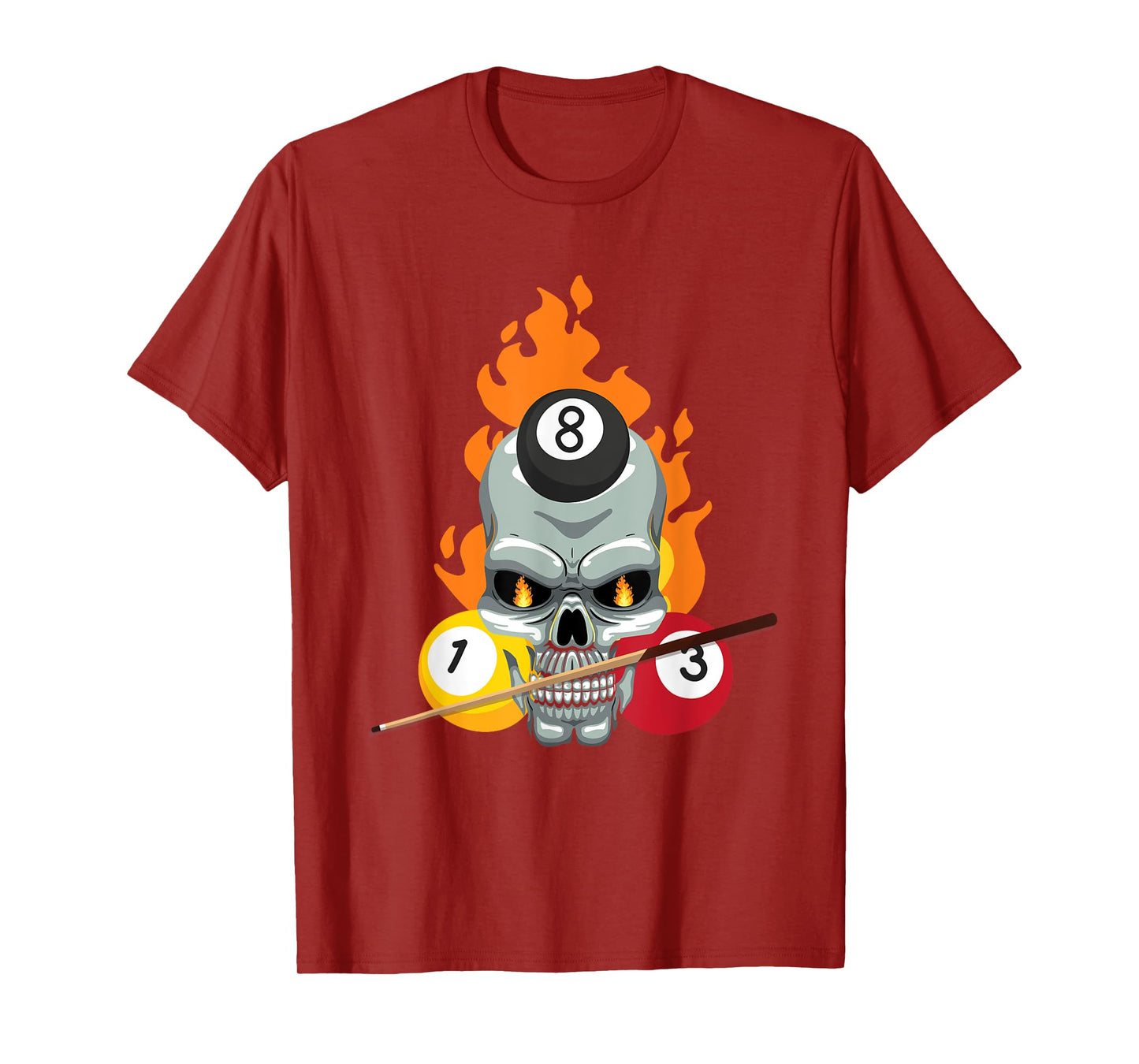 Pool Player Skull Billiards Cue Design Billiard Ball T-Shirt