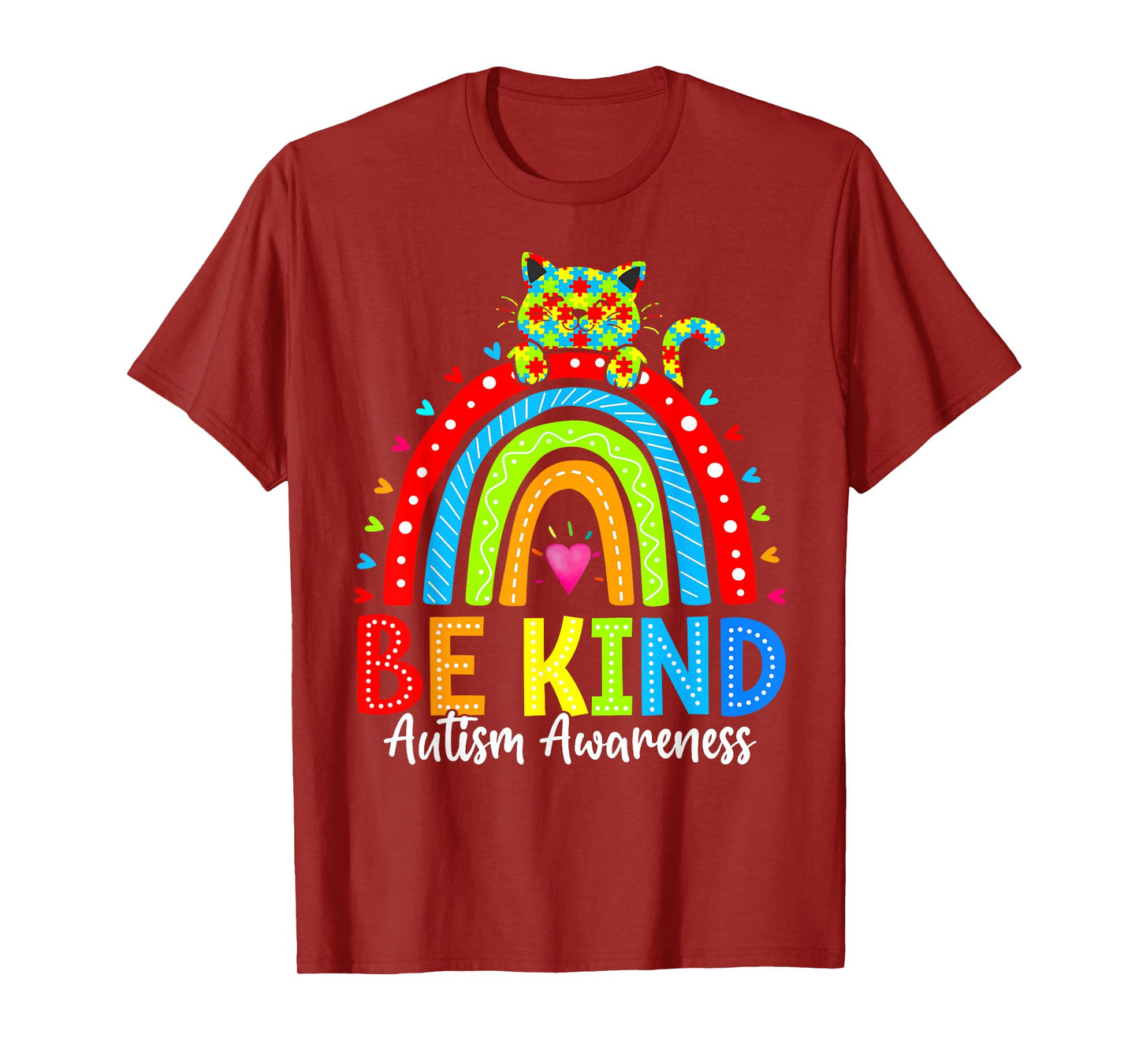 Be Kind Rainbow Cat Autism Awareness In April We Wear Blue Men Women Kids T-Shirt