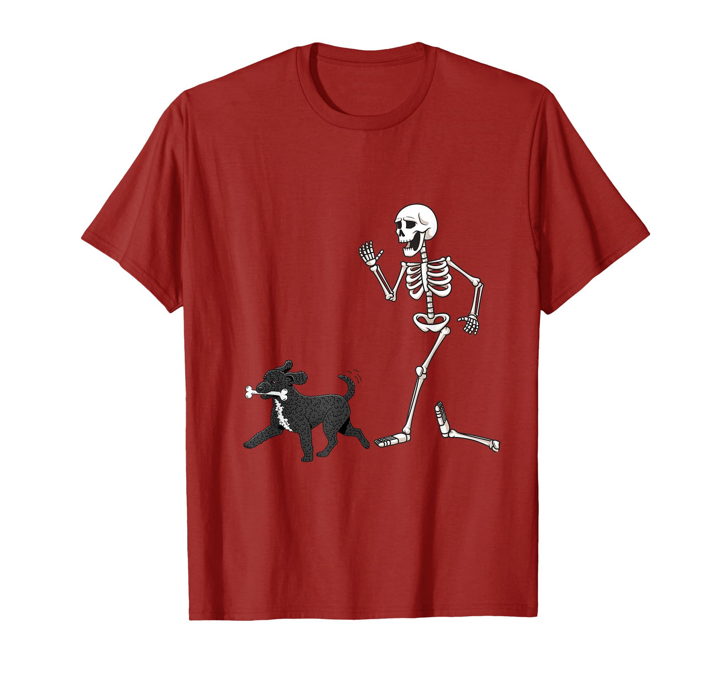 Funny Halloween Portuguese Water Dog and Skeleton T-Shirt
