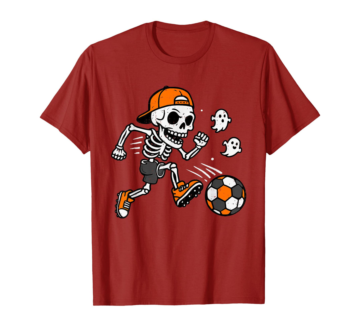 Skeleton Soccer Pumpkin Halloween Costume Boys Teens Kids T-Shirt