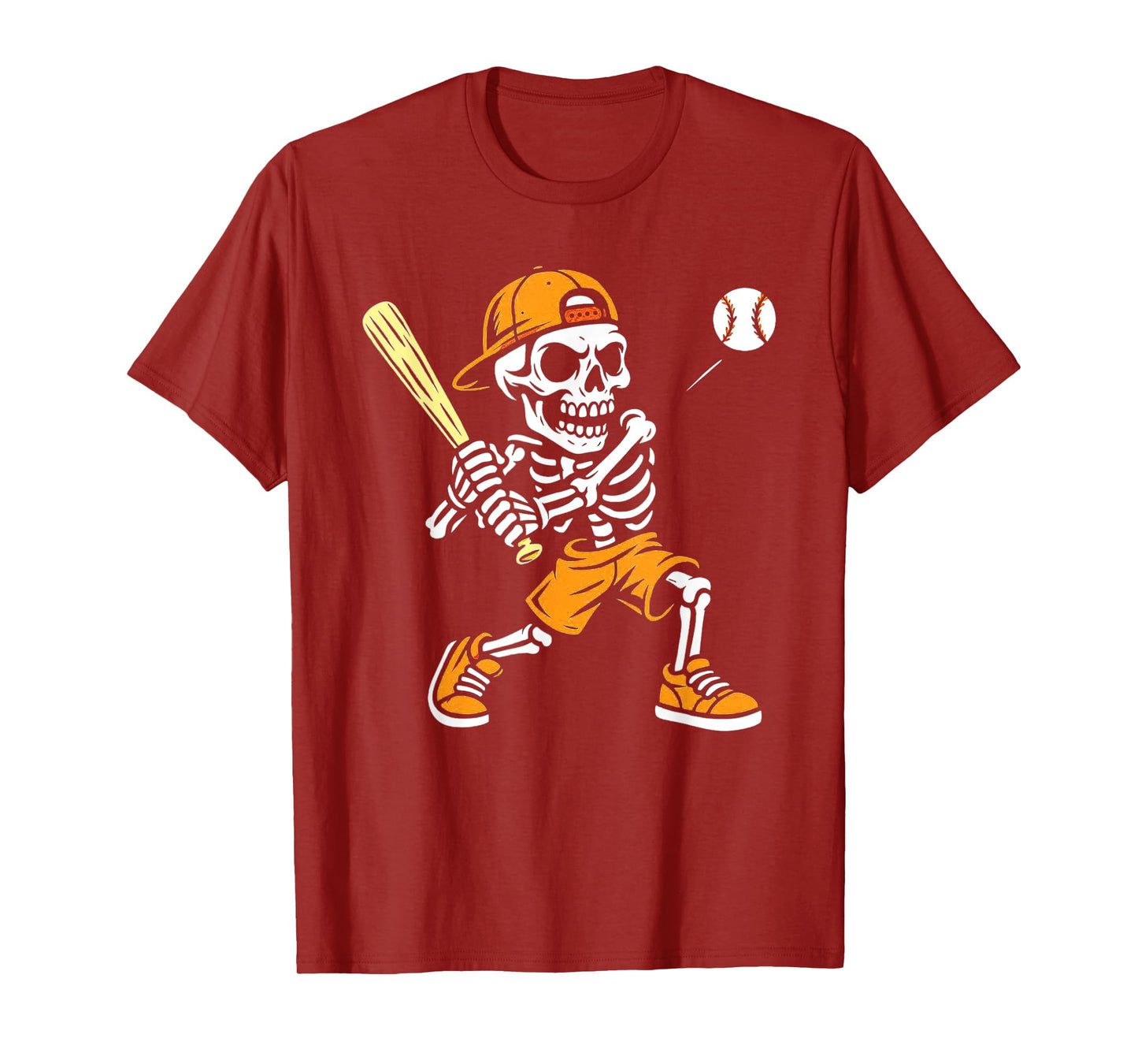 Funny Skeleton Batting Baseball Halloween Boys Men Kids Tees T-Shirt