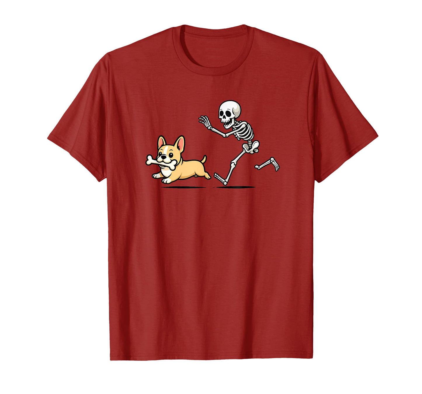 Funny Skeleton Chasing Bulldog Halloween Dog Mom Pet Lover T-Shirt