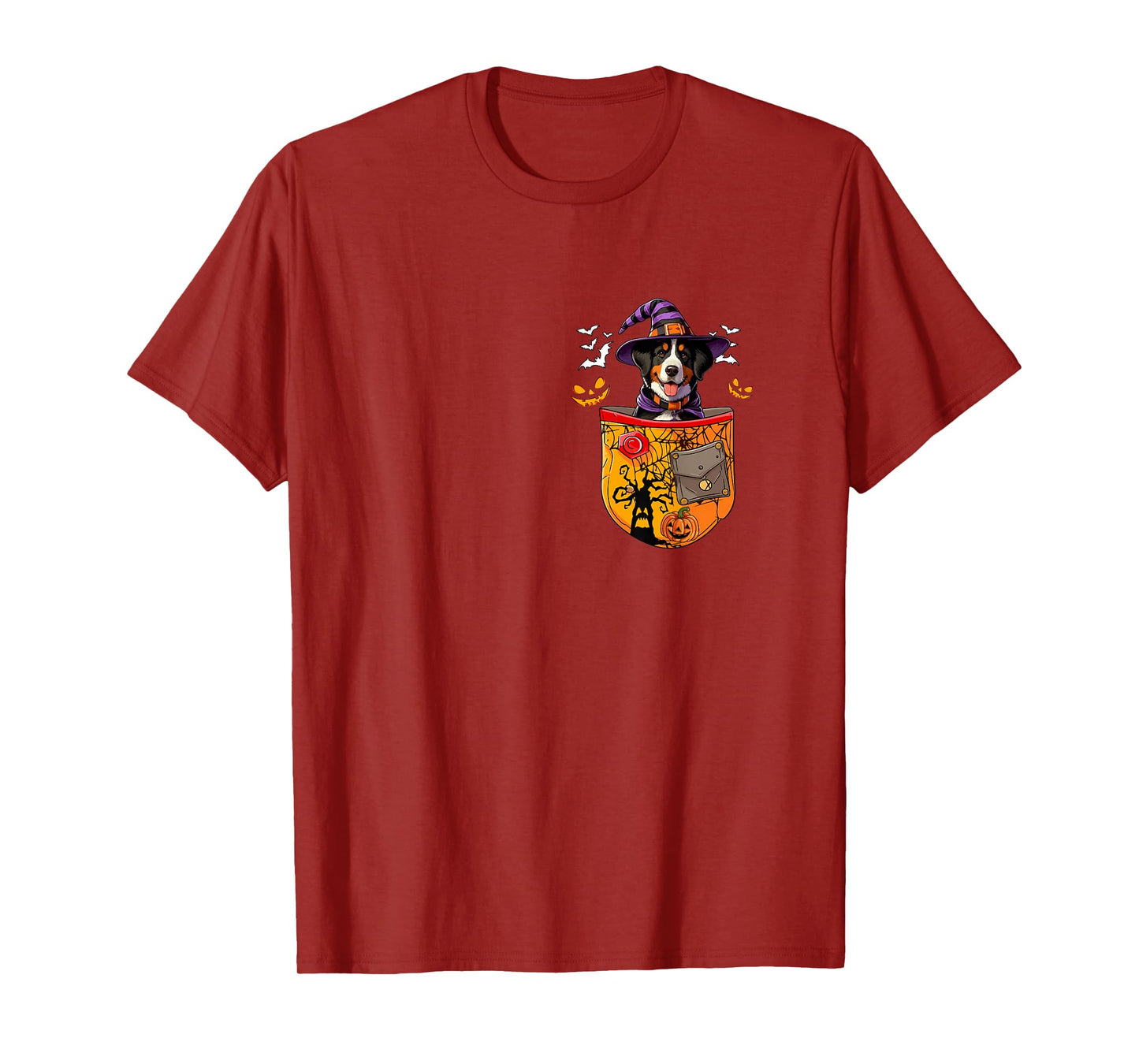 Entlebucher Mountain As Witch in Pocket Halloween Dog Owner T-Shirt