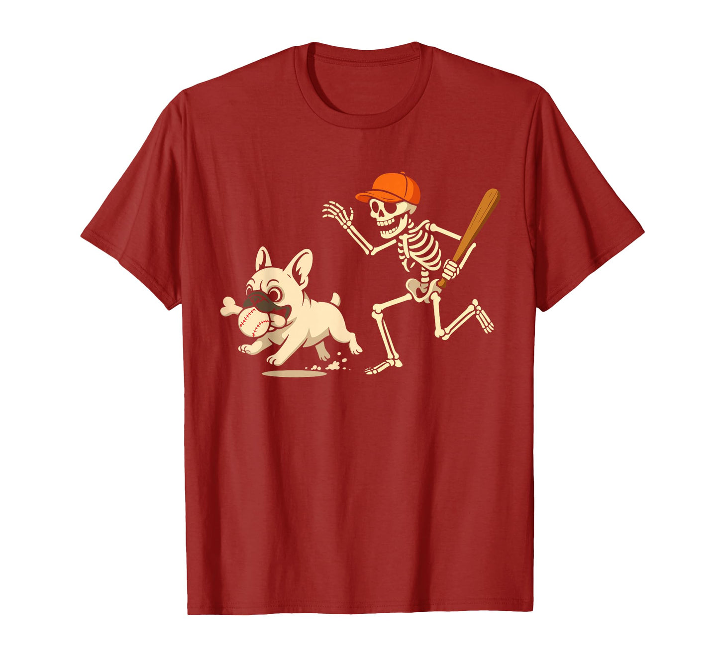 Funny Skeleton Baseball French Bulldog Halloween Costume T-Shirt