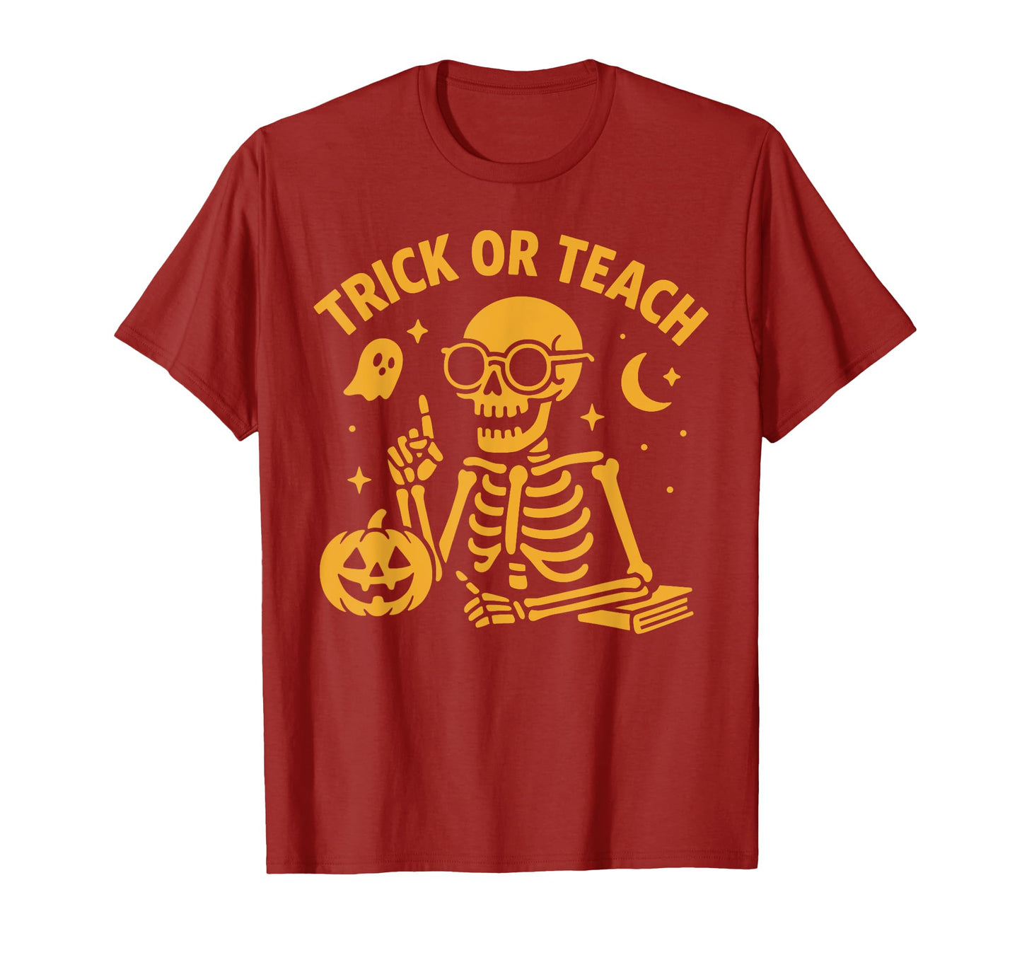 Trick Or Teach Cool Skeleton Teacher Halloween Pun T-Shirt