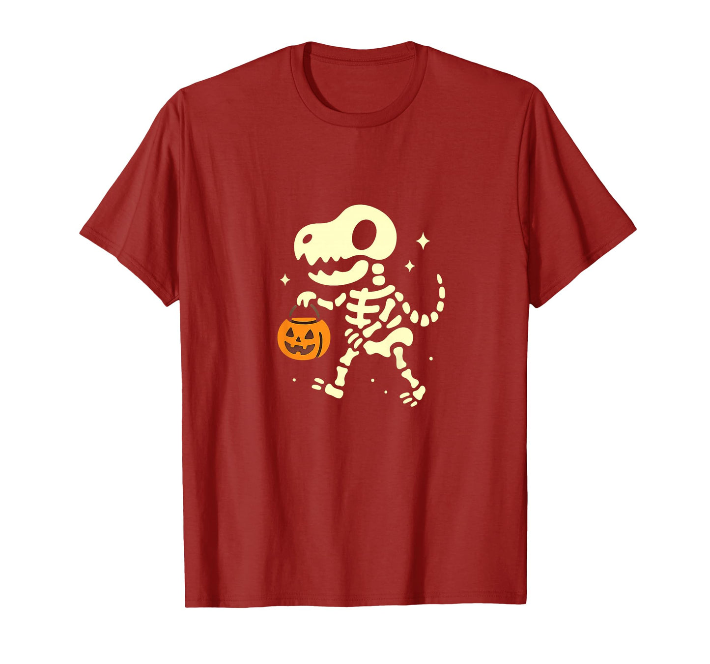 Kids Cute T-Rex Skeleton with Pumpkin Halloween Dinosaur Dino T-Shirt