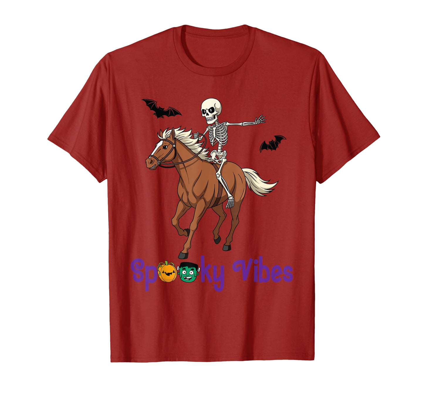 Skeleton Riding Horse with Bats Funny Halloween Spooky Vibes T-Shirt