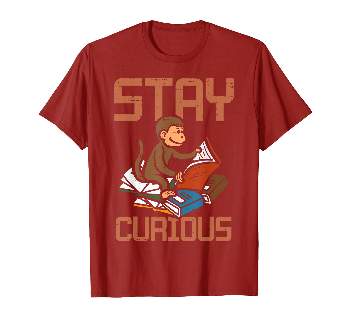 Stay Curious Monkey Reading Funny Book Lover Bookworm Kids T-Shirt