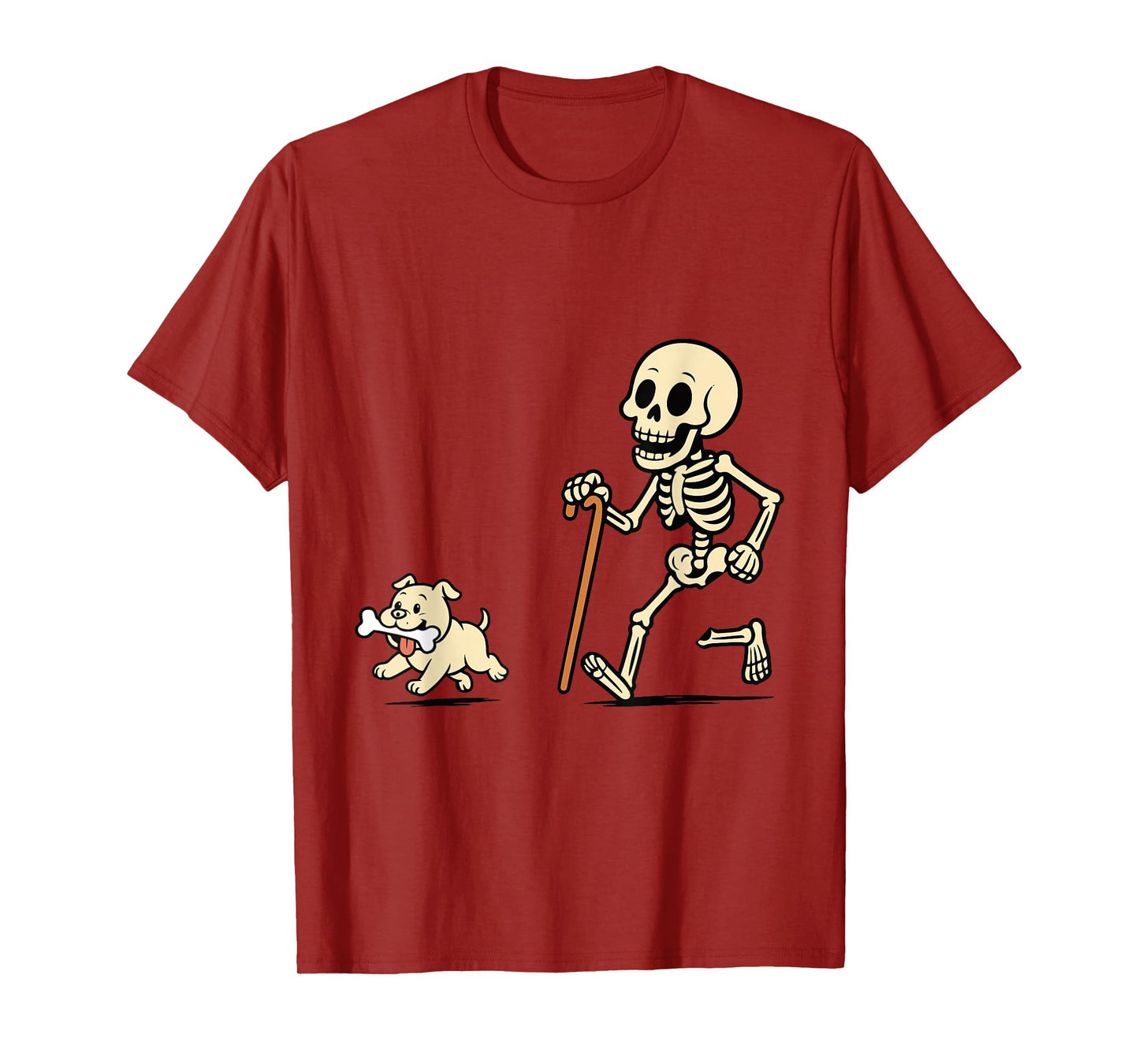 Bone Thief Halloween Humor - Funny Skeleton and Dog Cartoon T-Shirt
