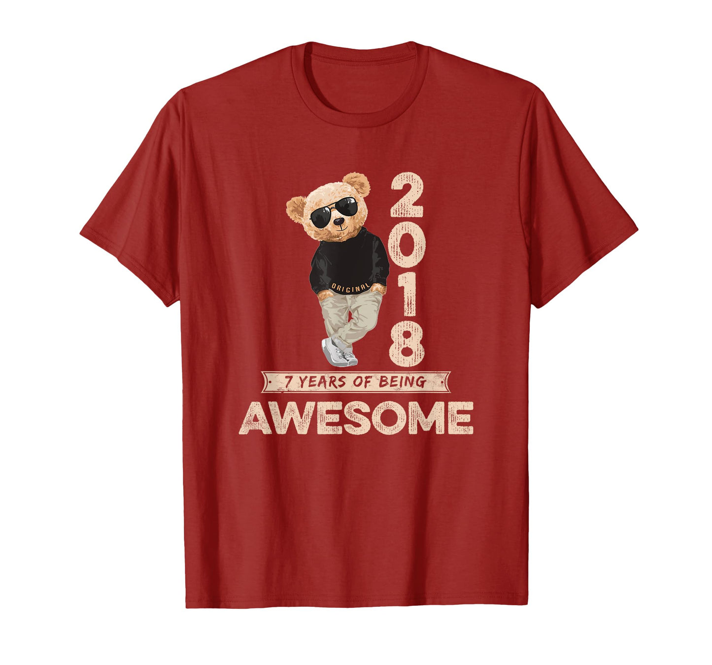 7th Birthday Boys Girls 2018 Original Awesome Teddy Bear T-Shirt