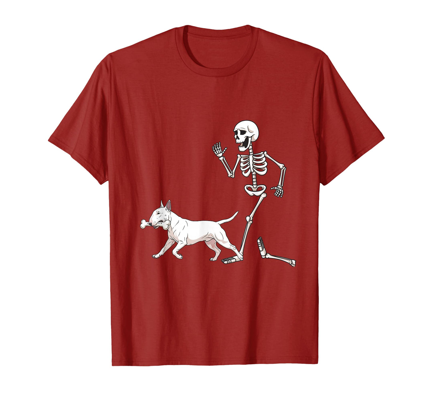 Funny Halloween Bull Terrier and Skeleton T-Shirt