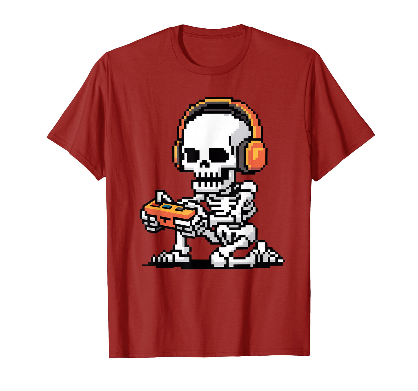 Funny Pixel Skeleton Gamer Retro Gaming Humor Women Men T-Shirt