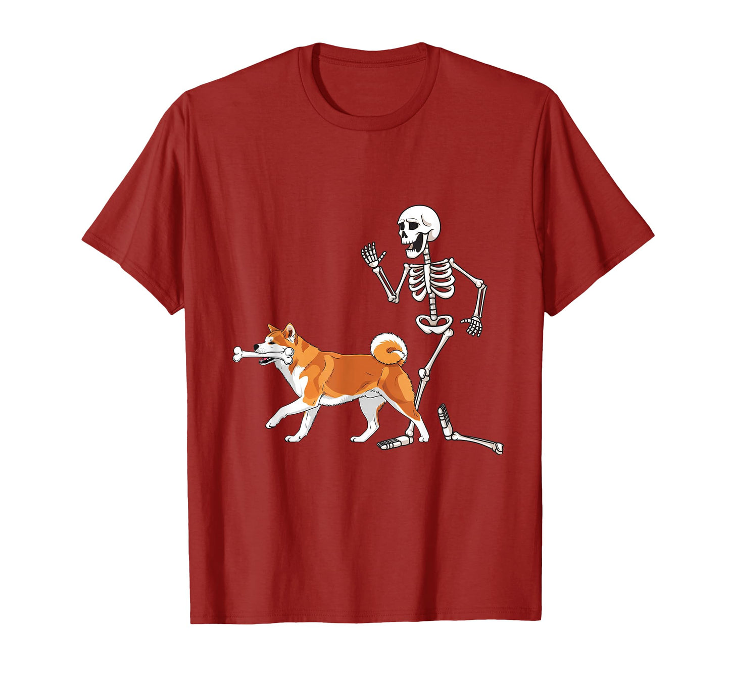 Funny Halloween Akita and Skeleton T-Shirt