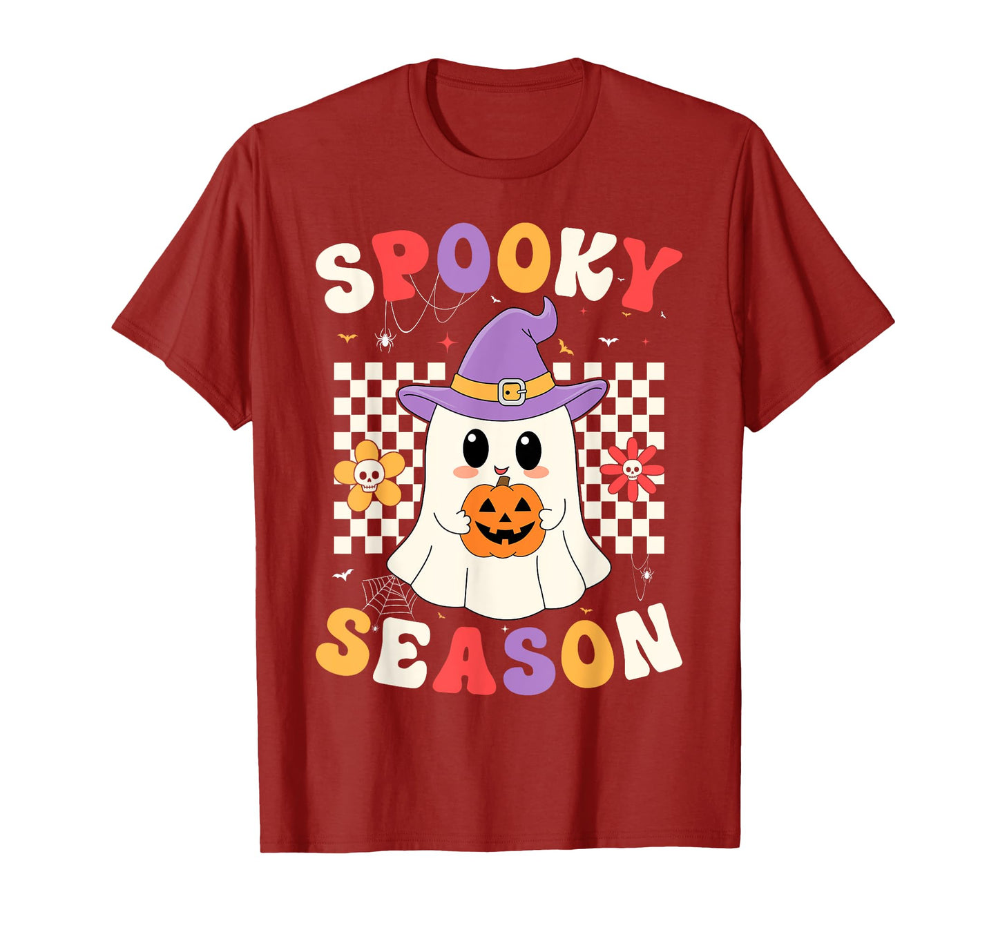 Groovy Spooky Season Witch Ghost Holding A Pumpkin Halloween T-Shirt