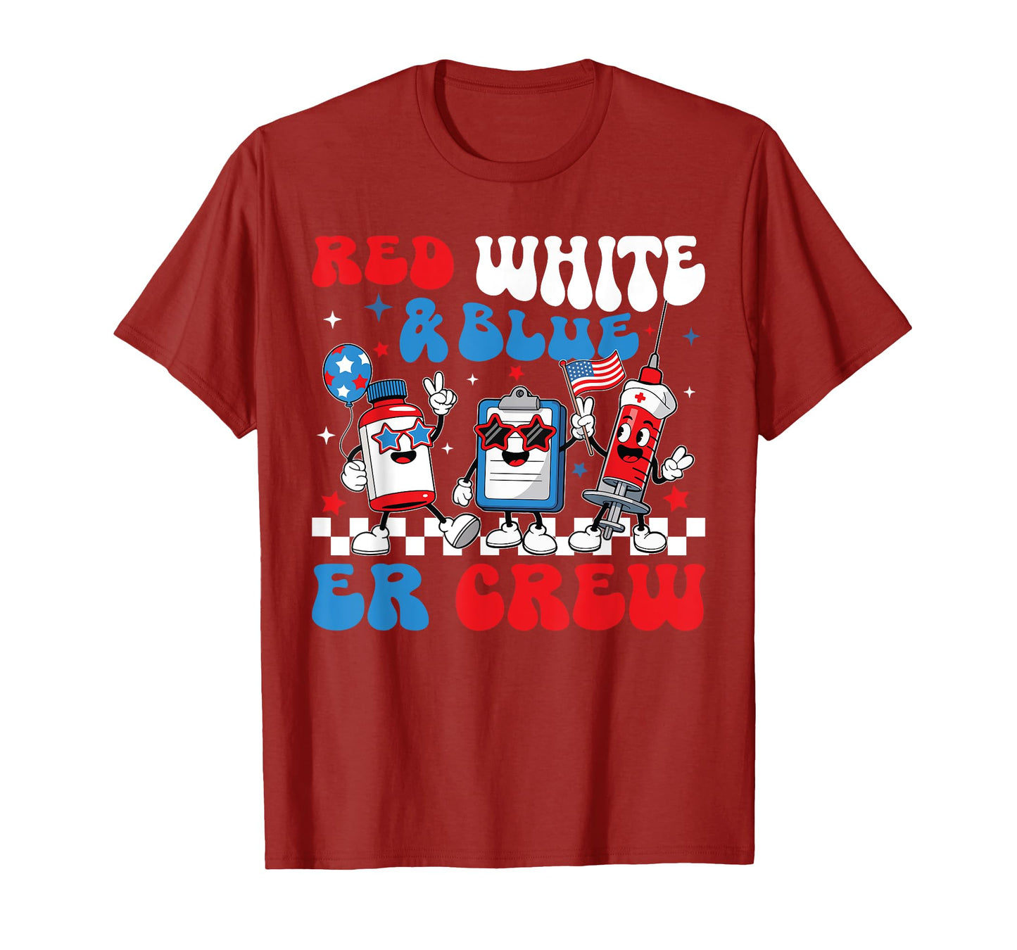 Red White Blue ER Crew Emergency Room Nurse 4th Of July T-Shirt