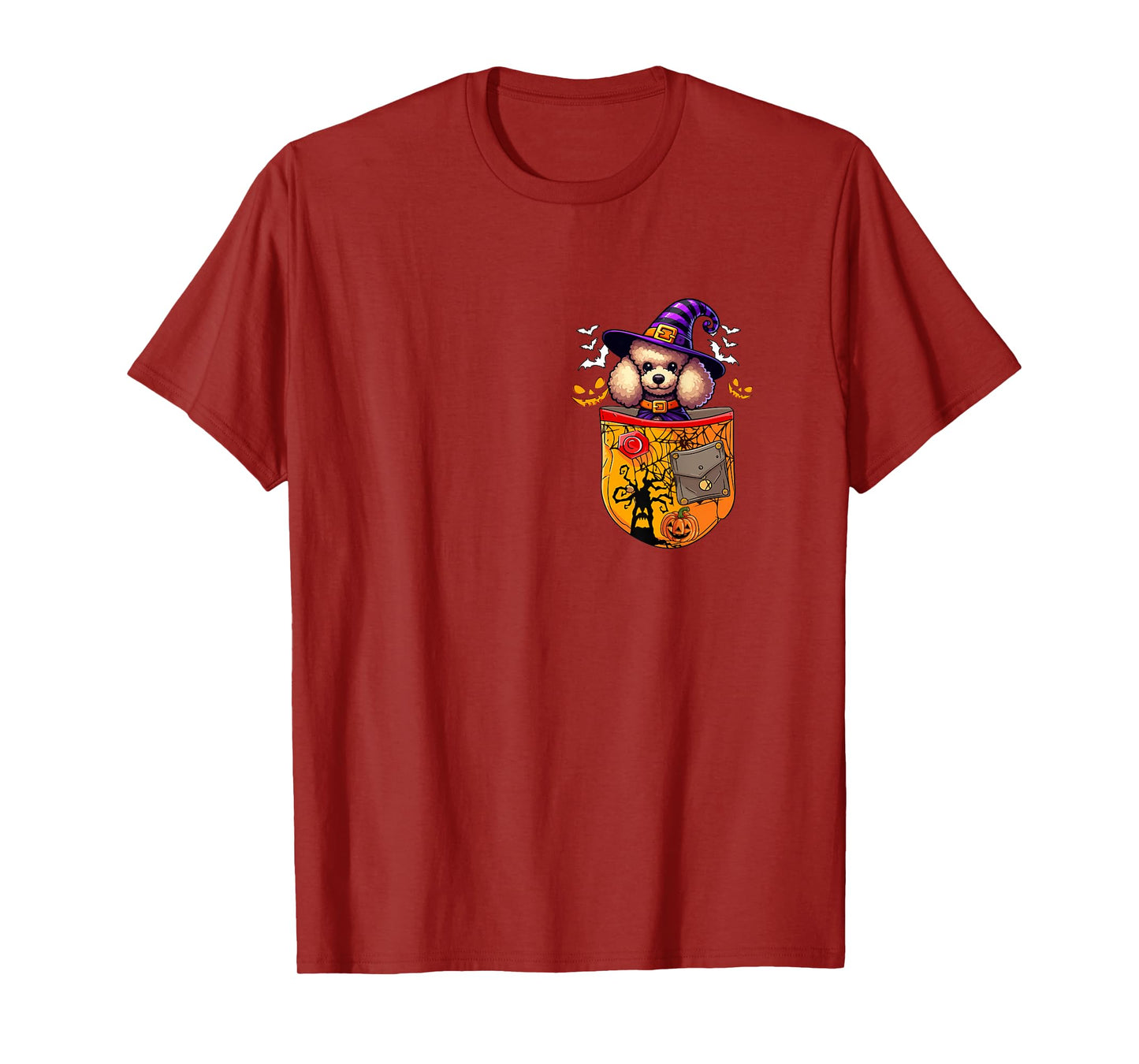 Poodle As Witch in Pocket Halloween Dog Owner Family T-Shirt