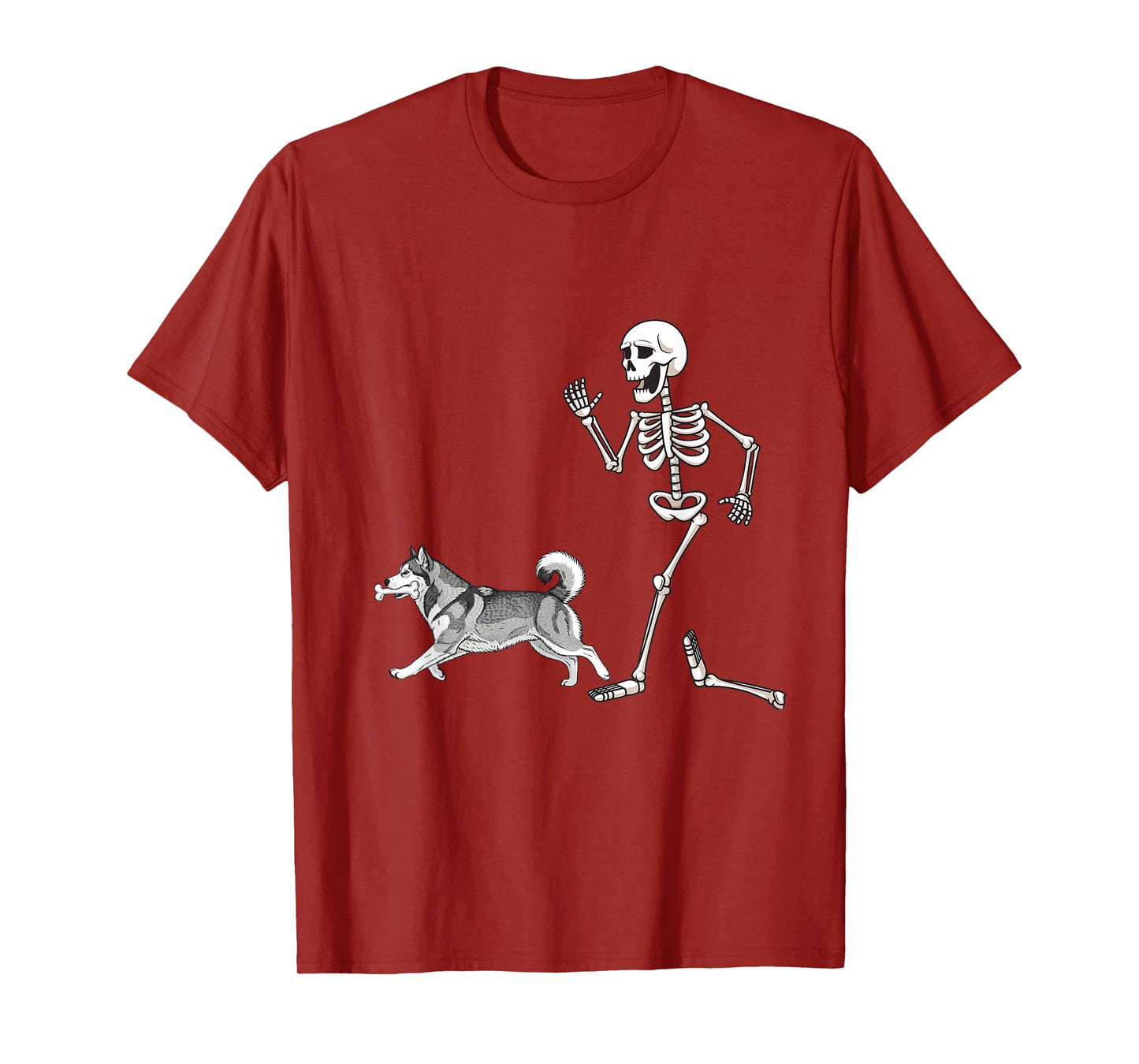 Funny Halloween Alaskan Malamute and Skeleton T-Shirt