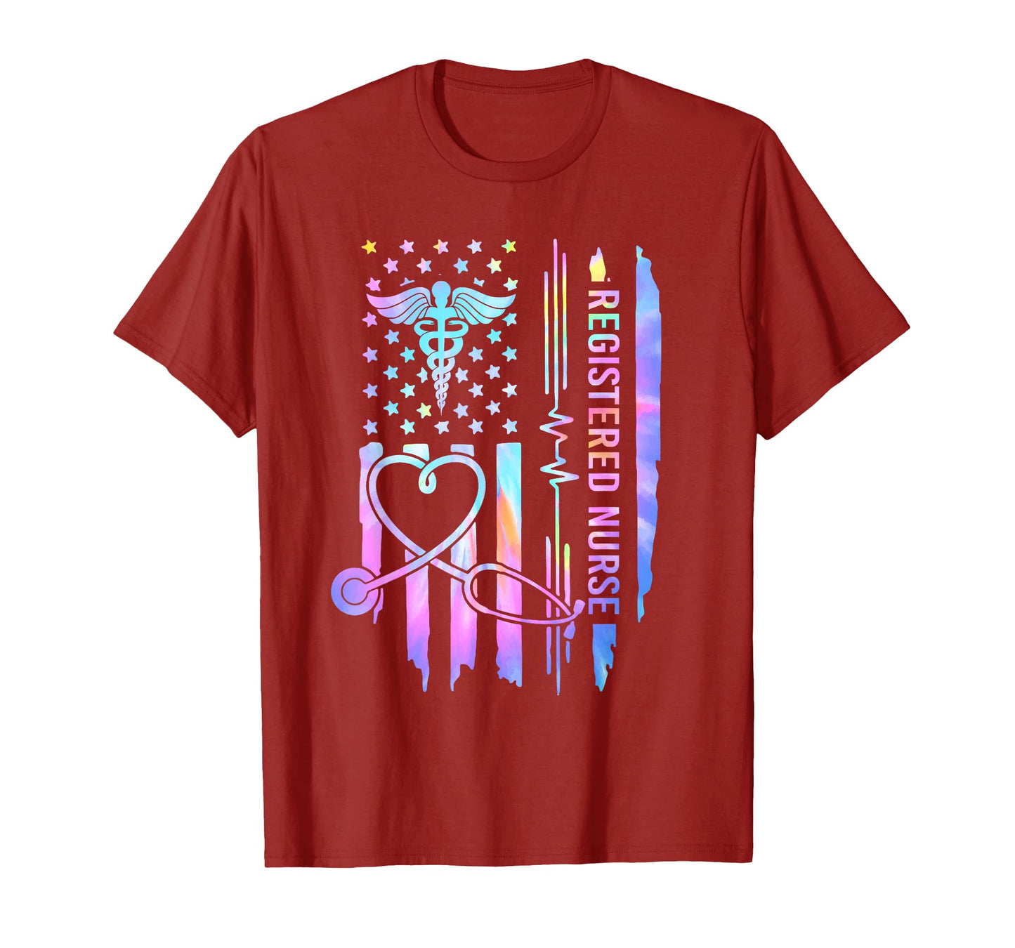 Tie Dye Registered Nurse RN EKG Stethoscope Nursing USA Flag T-Shirt