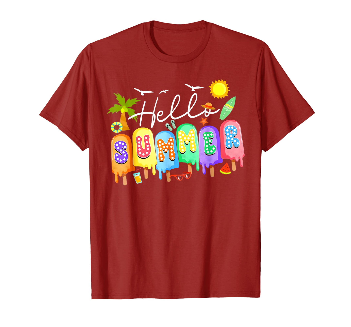 Hello Summer Cool Colorful Popsicle Graphic Summer Vacation T-Shirt