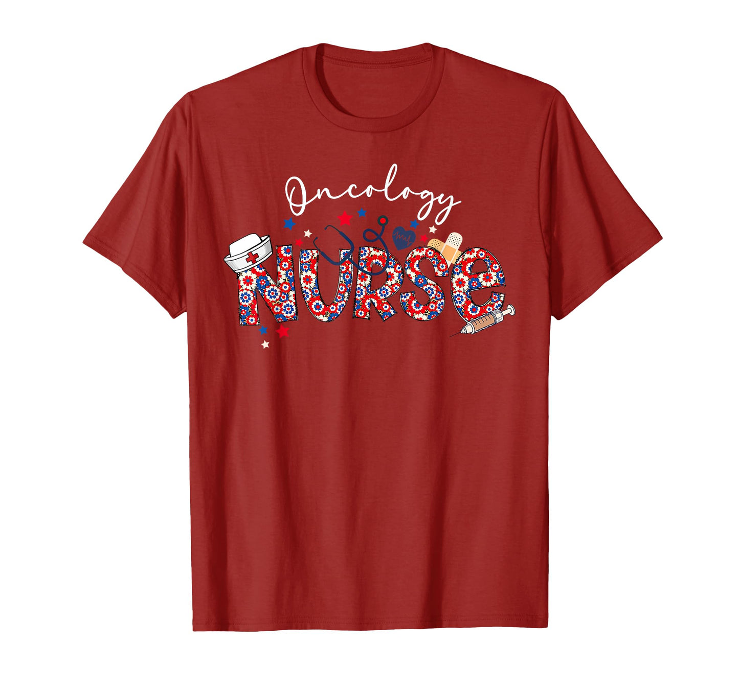 Patriotic Nurse July Of 4th Floral Oncology Nurse Medical T-Shirt