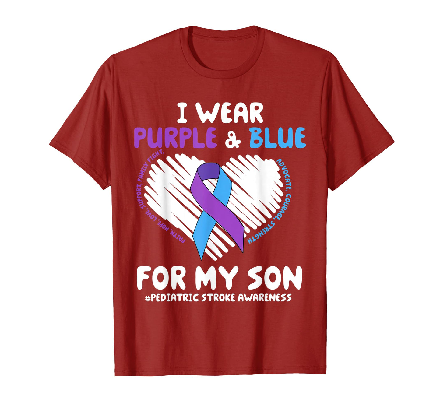 I Wear Purple & Blue For My Son Pediatric Stroke Awareness T-Shirt