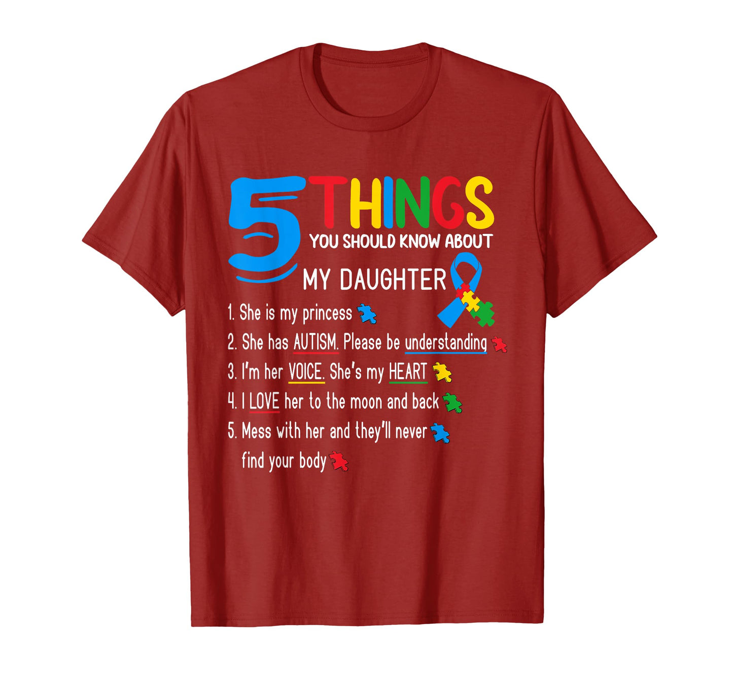 Autistic Daughter Autism Awareness Support Mom Dad Parents T-Shirt