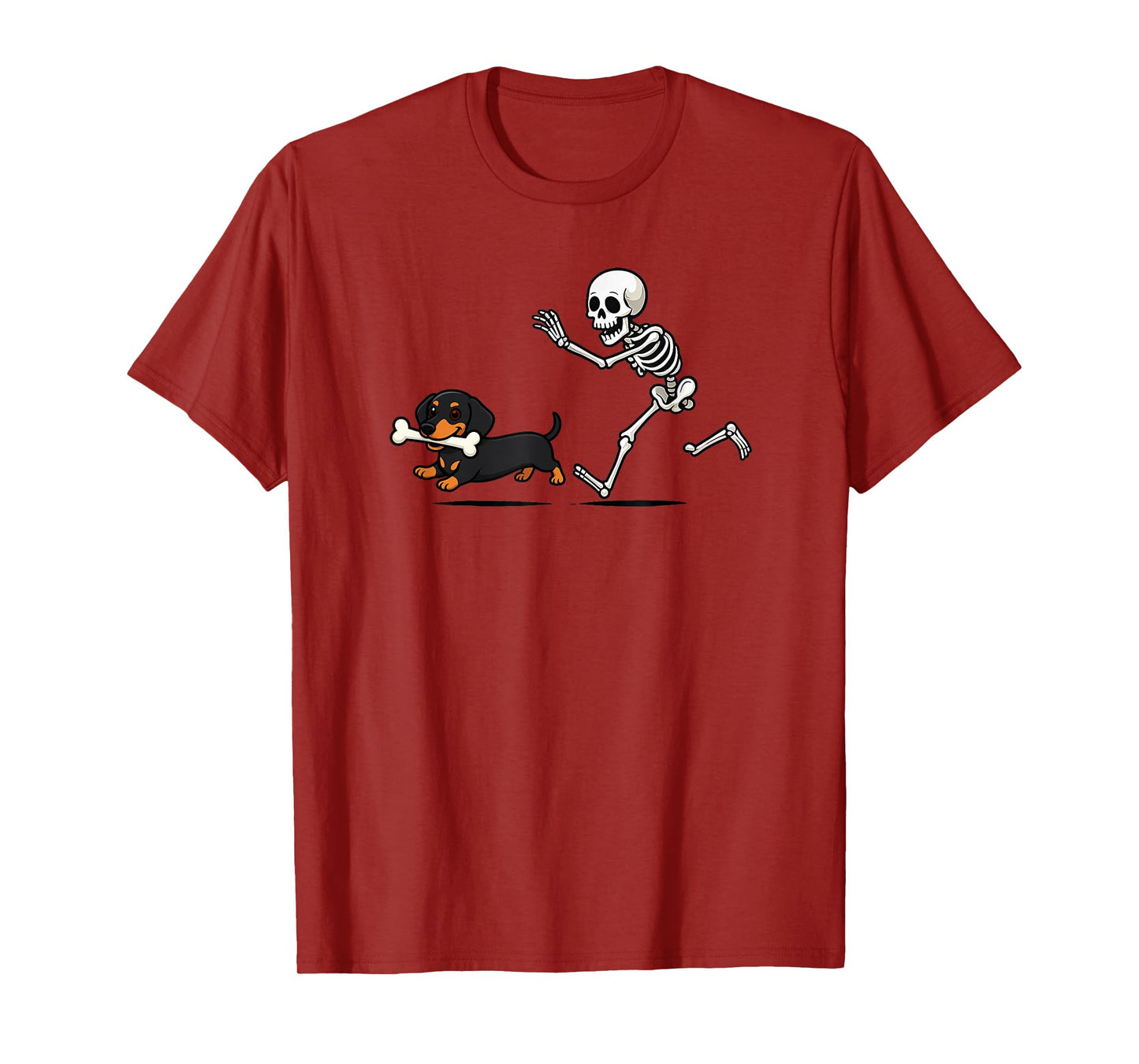 Funny Skeleton Chasing Dachshund Halloween Dog Mom Pet Lover T-Shirt