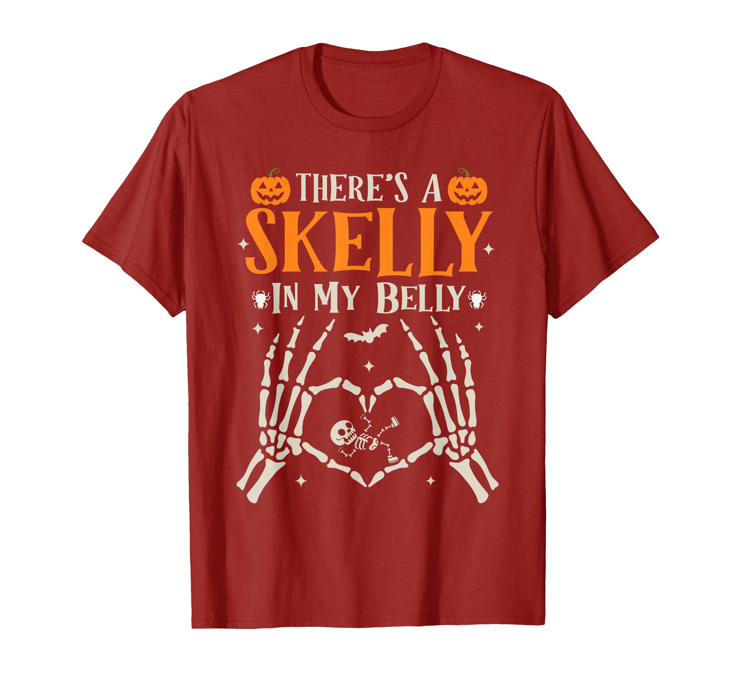Funny Skeleton There's Skelly in My Belly Pregnant Halloween T-Shirt