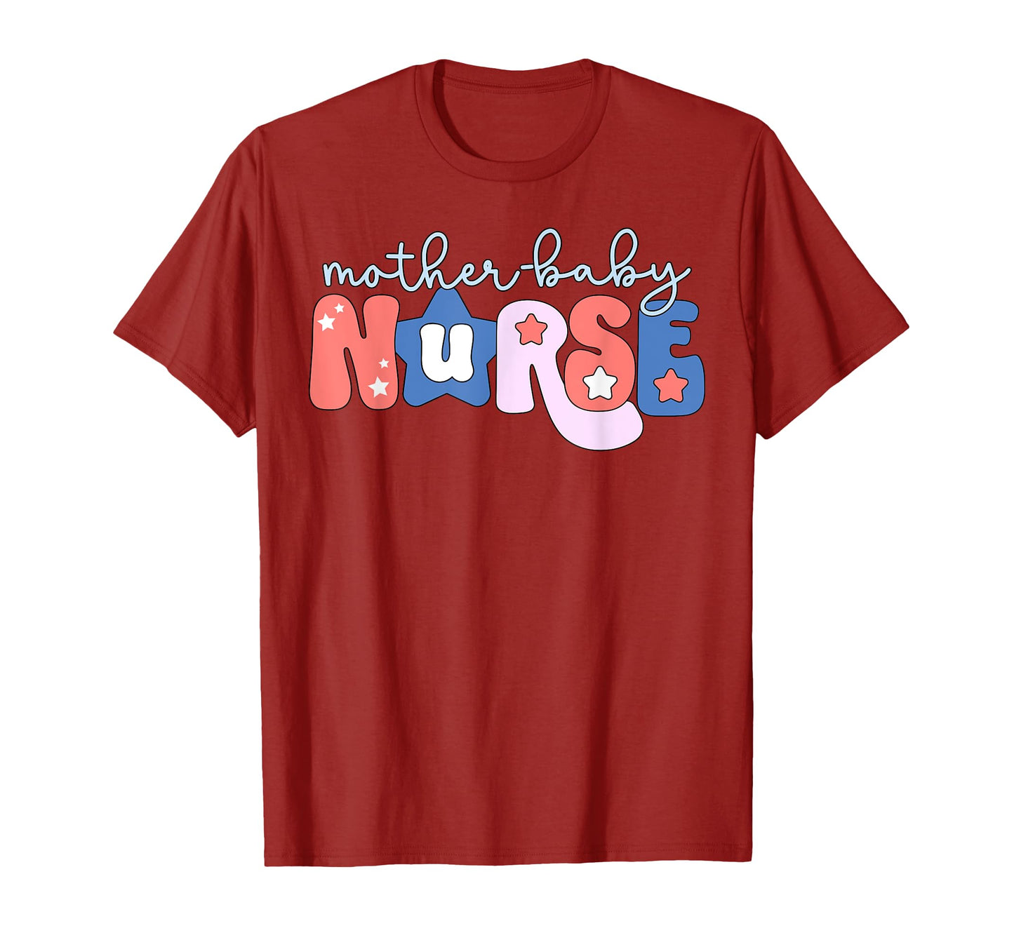 Retro Mother Baby Nurse 4th Of July OBGYN Postpartum Nursing T-Shirt