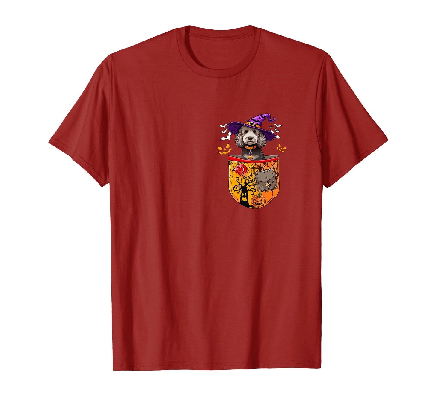 Sproodle As Witch in Pocket Halloween Dog Owner Family T-Shirt