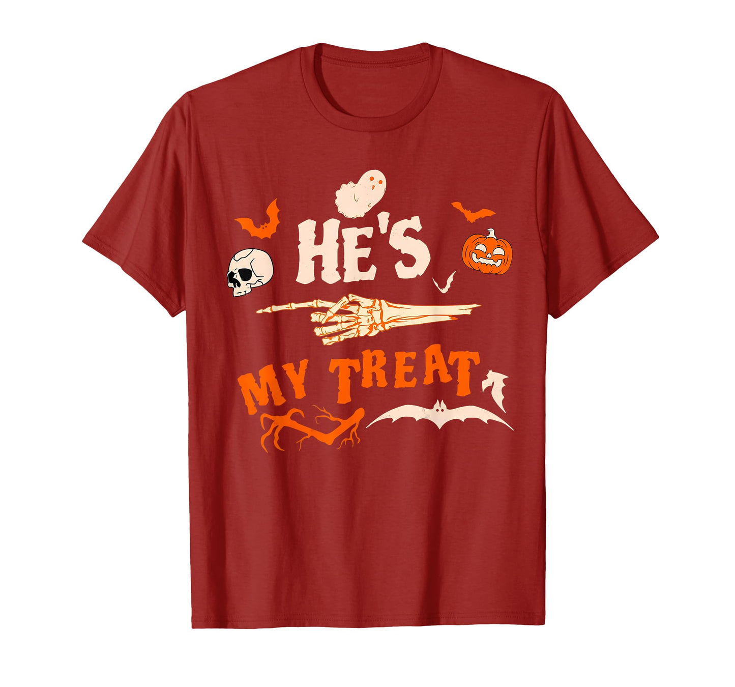 He's My Trick Funny Skeleton Halloween Matching Couples T-Shirt