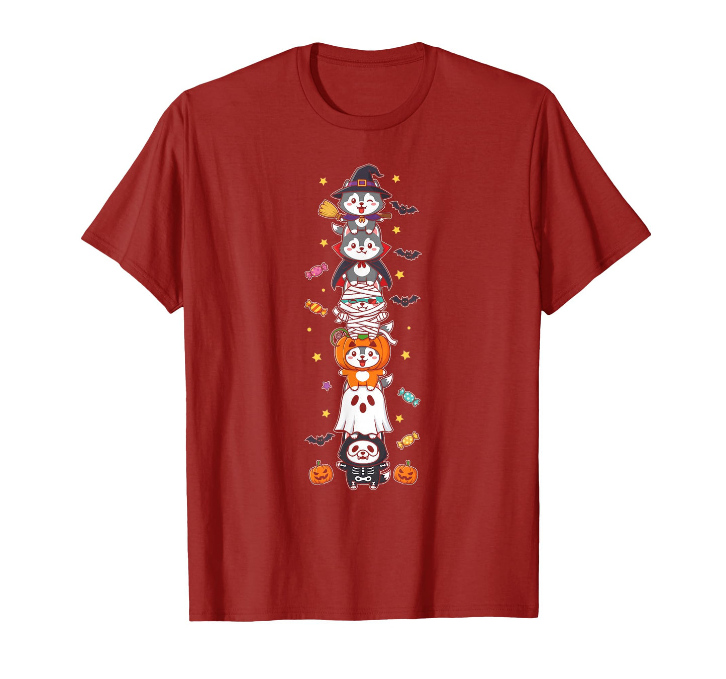 Siberian Husky Witch Vampire Ghost Halloween Kid Mens Womens T-Shirt