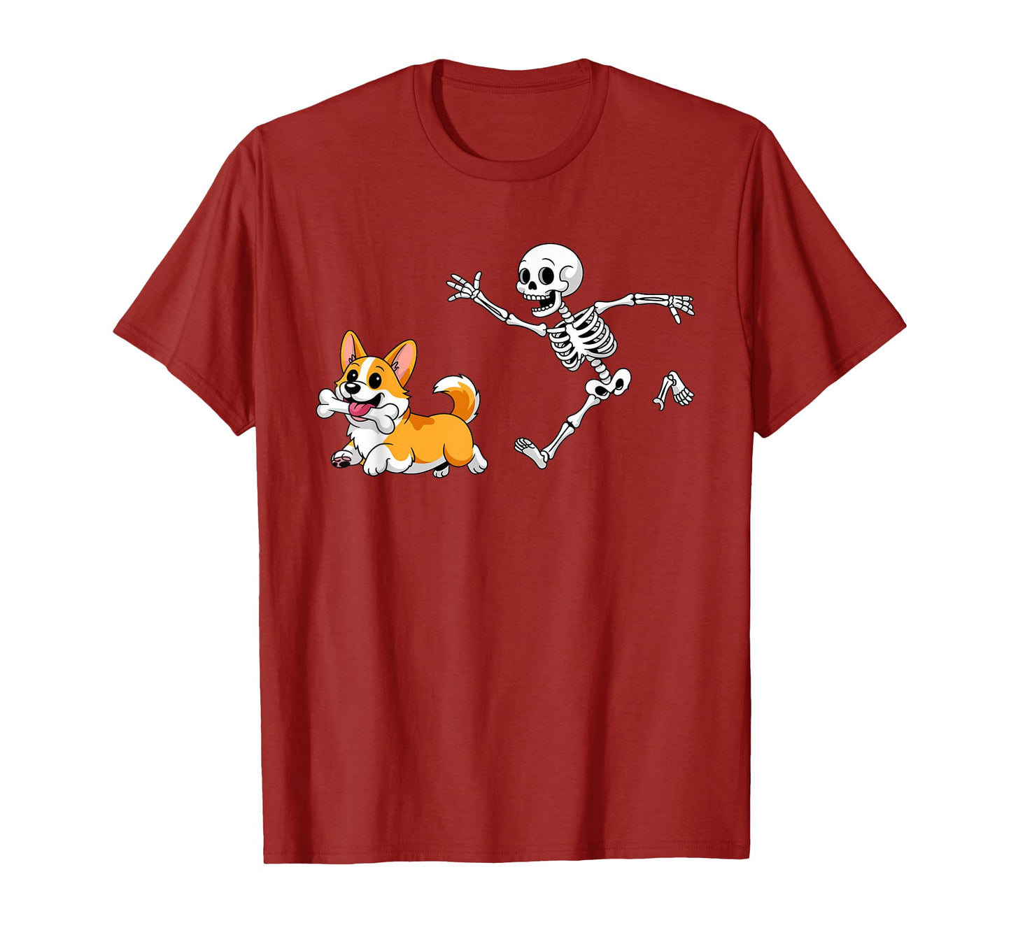 Funny Skeleton Chasing Corgi Halloween Dog Mom Pet Lover T-Shirt
