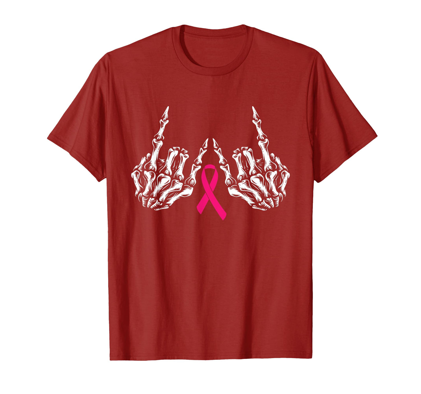Skeleton Rock Hand Breast Cancer Awareness Cool Pink Ribbon T-Shirt