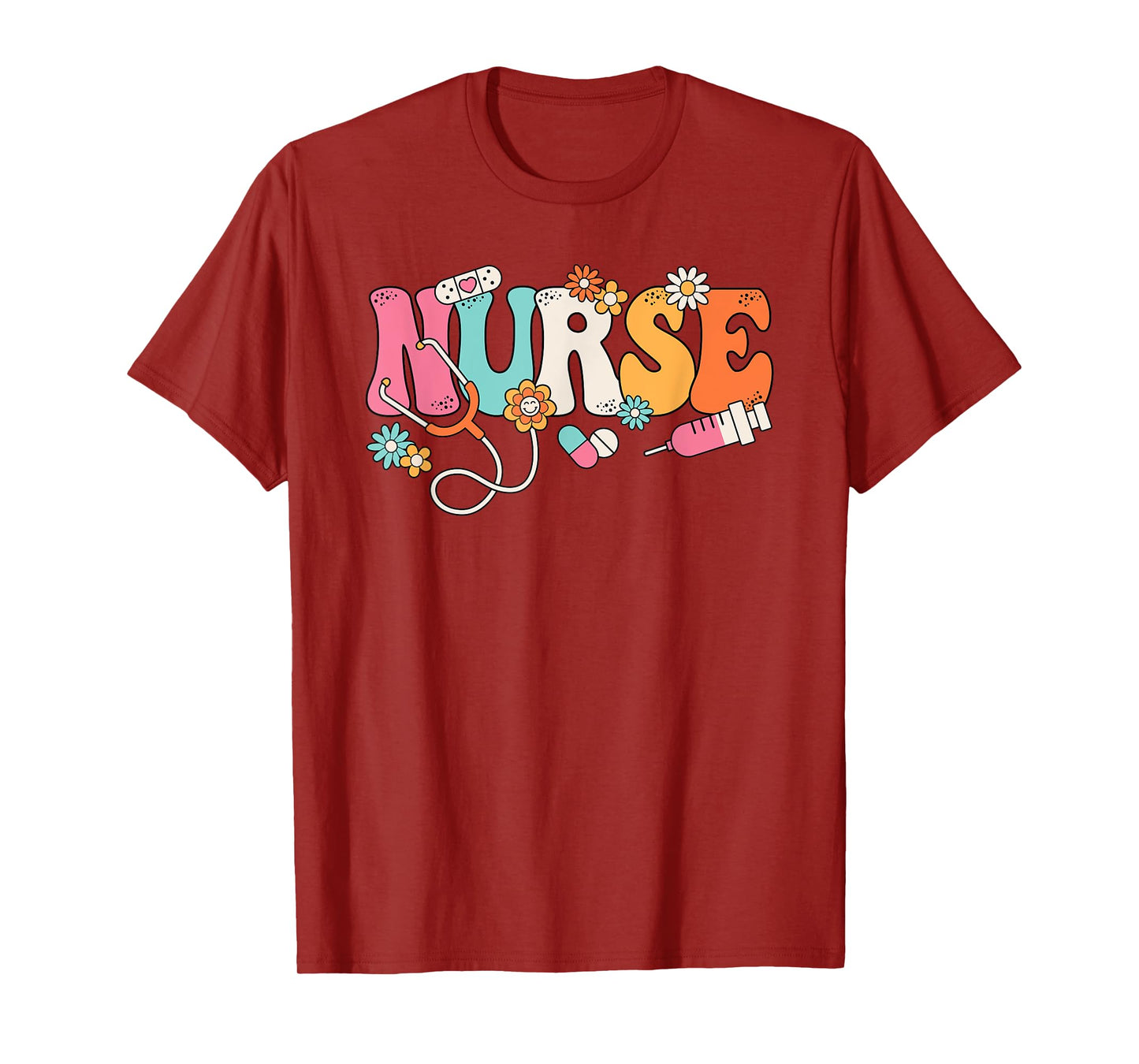 Cute Retro Groovy Nurse Flower Nursing Women T-Shirt