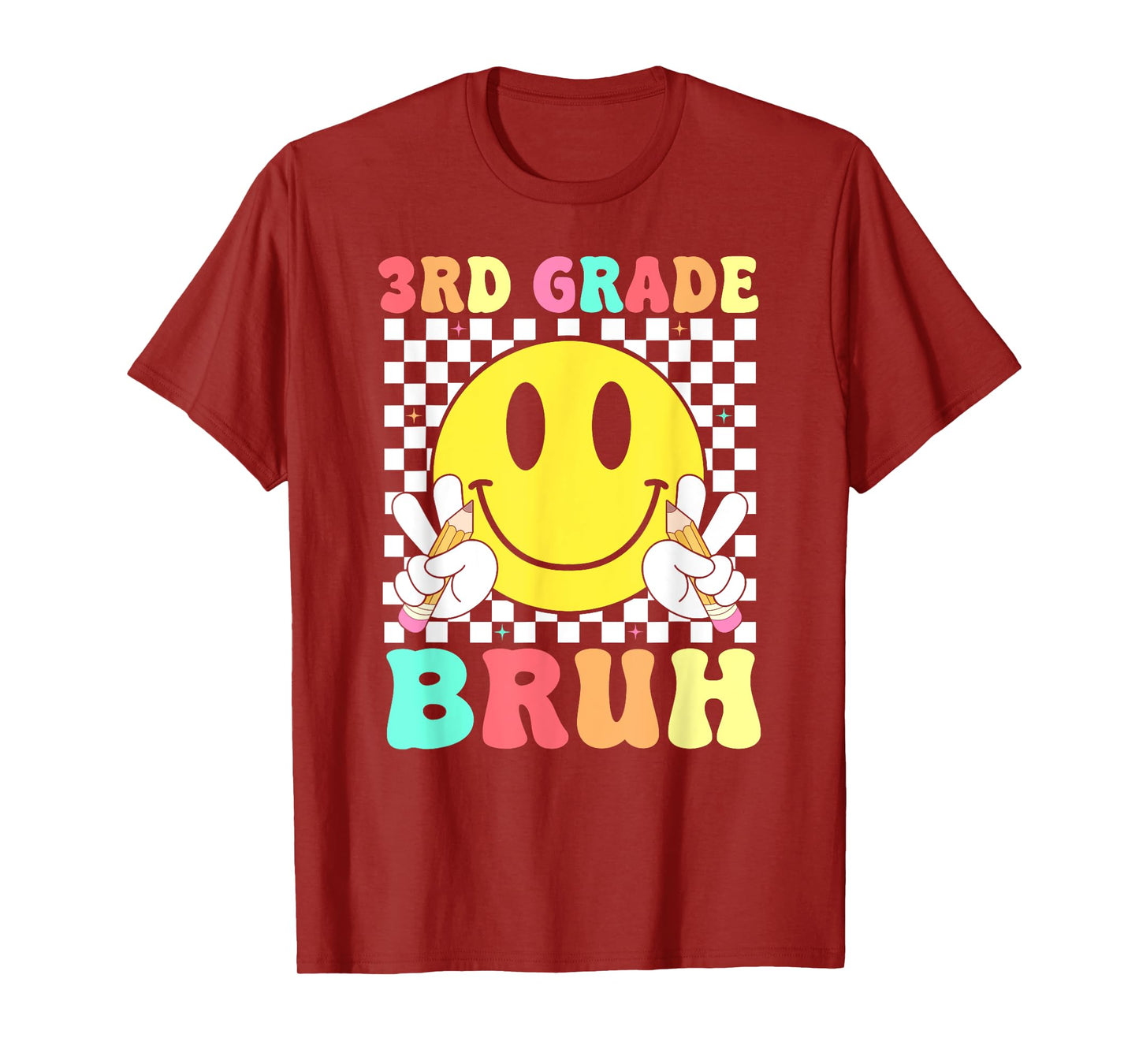 3rd Grade Bruh Teacher Kids Retro Smile Face Back To School T-Shirt