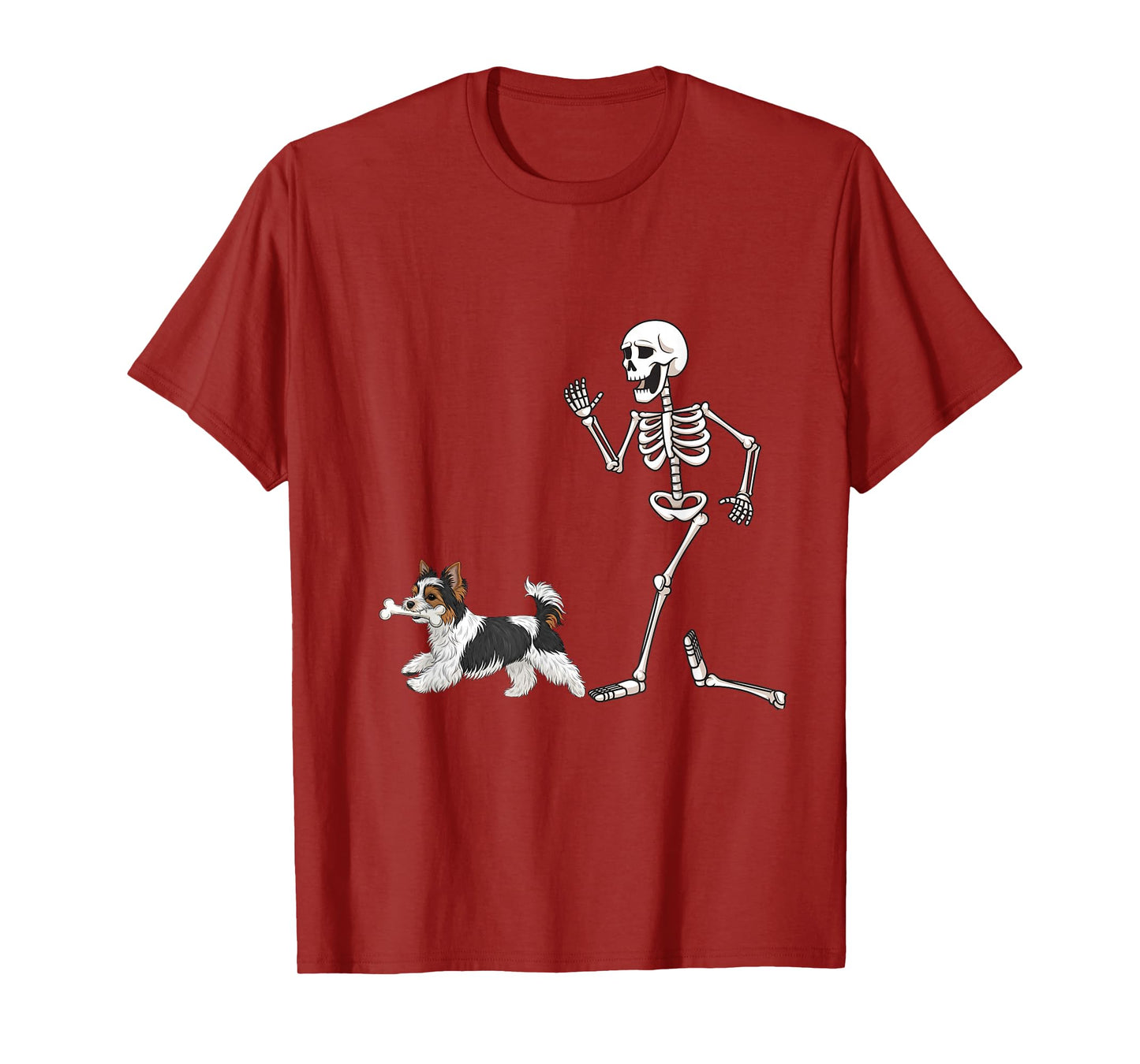Funny Halloween Biewer Terrier and Skeleton T-Shirt