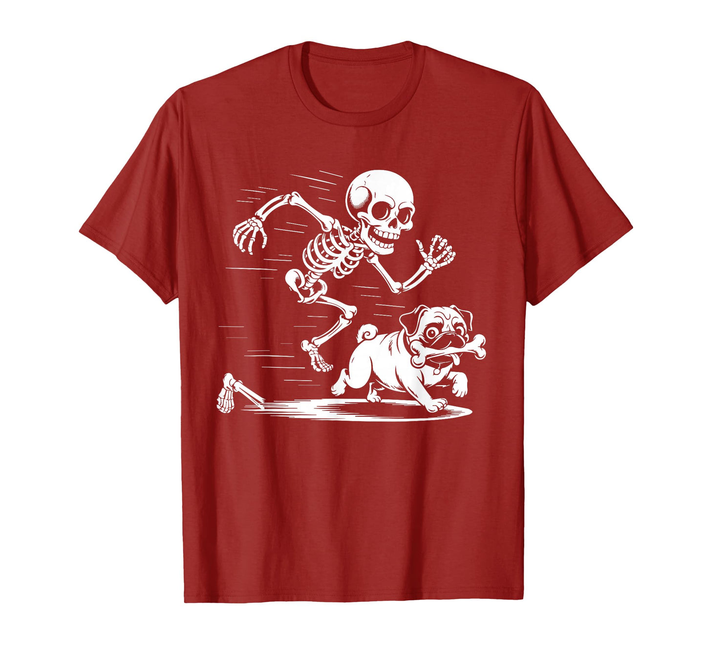 Funny Skeleton Chasing Pug Halloween Puppy Lover Costume Men T-Shirt