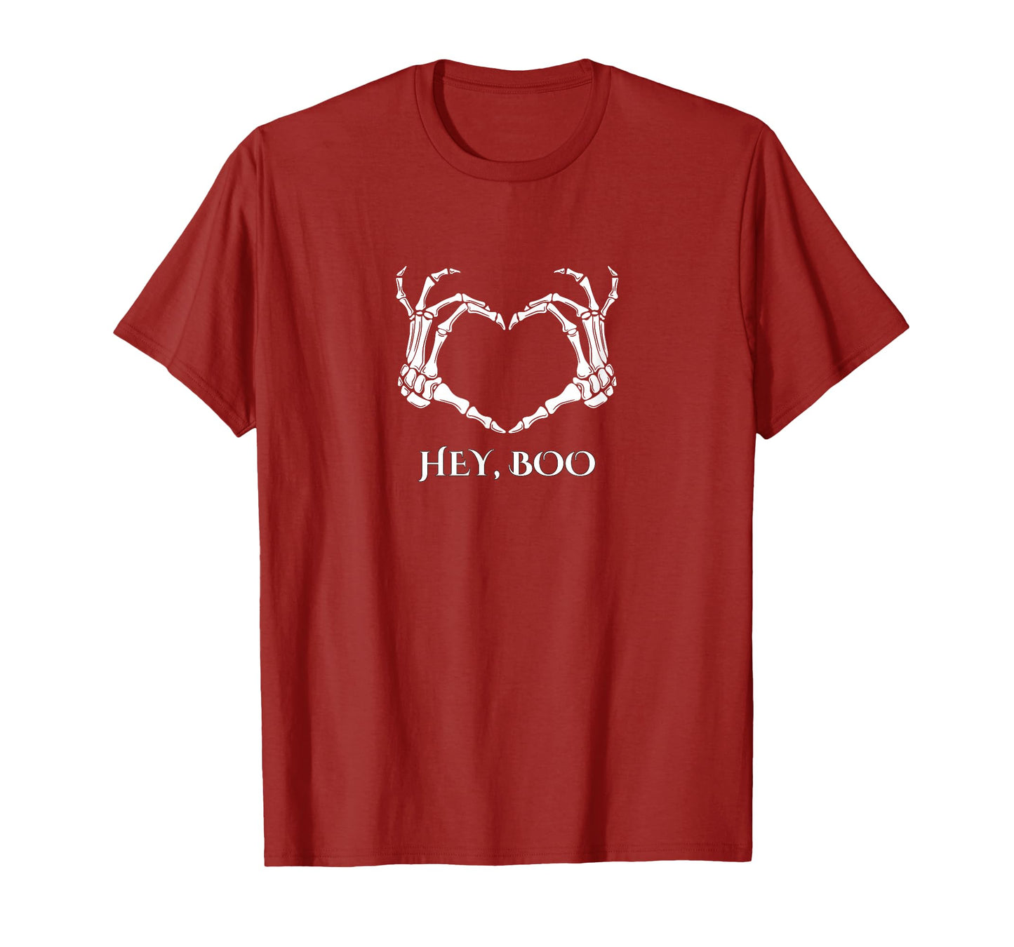 Hey Boo Skeleton Heart Spooky Halloween Graphic T-Shirt