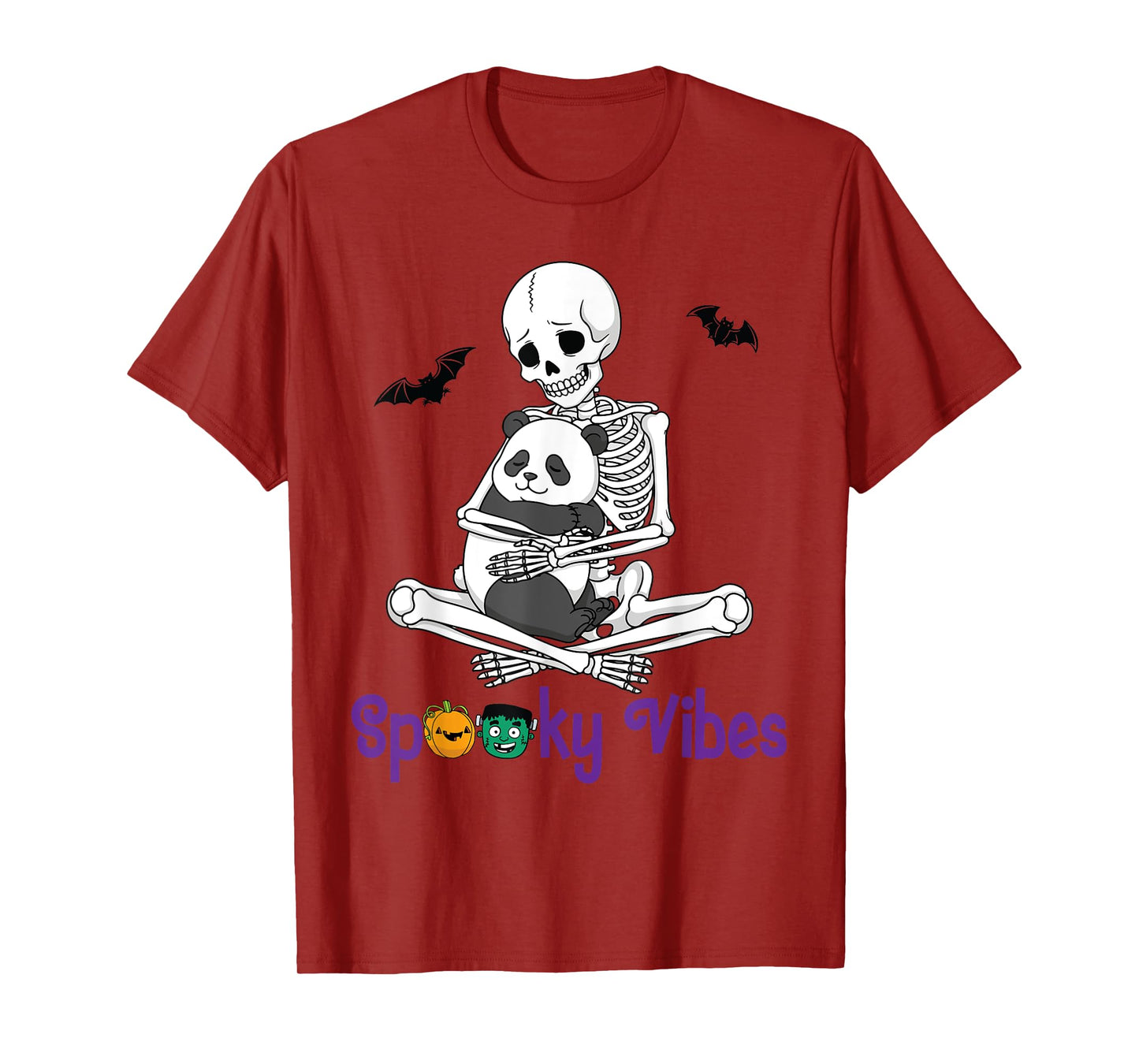 Skeleton Hugging Panda Cute Spooky Vibes Happy Halloween Day T-Shirt