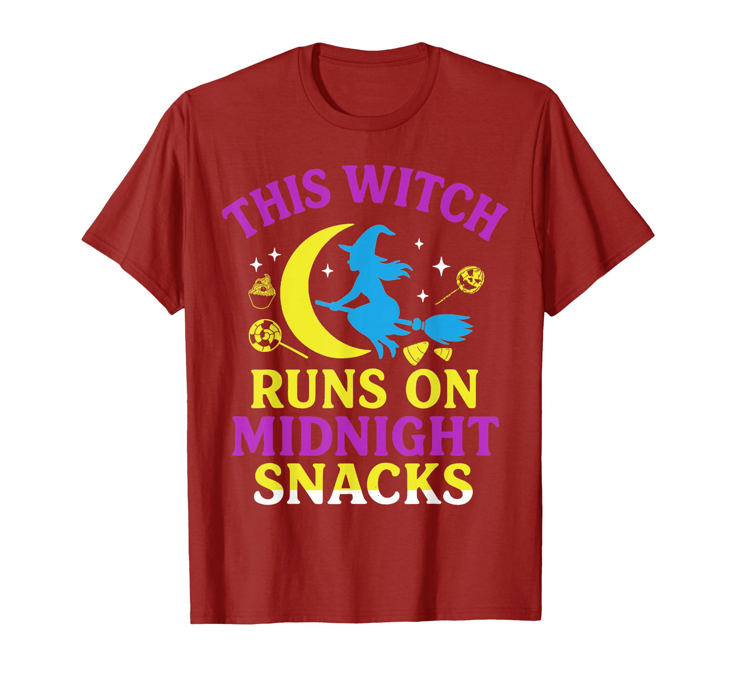 Witch Runs On Midnight Snacks Halloween Spooky Haunted T-Shirt