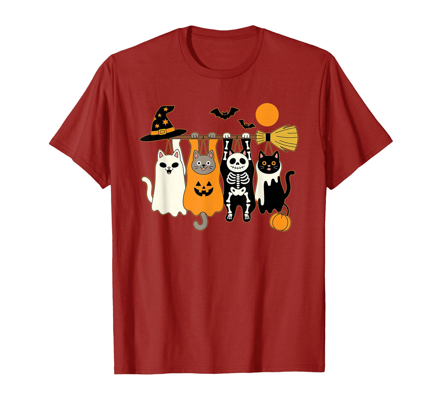 Cute Halloween Cat Ghost Pumpkin Skeleton T-Shirt