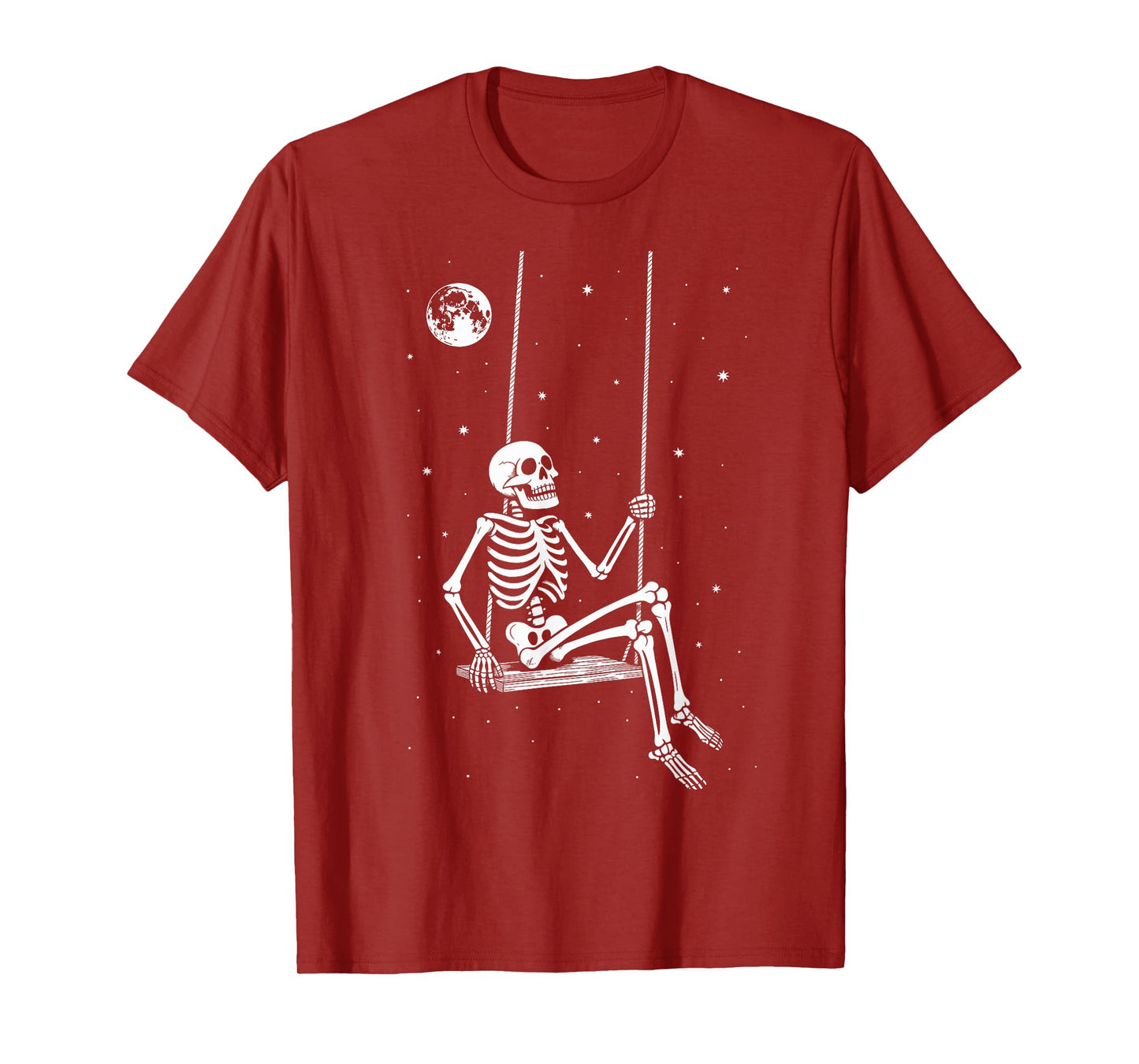 Spooky Skeleton Swing Moon Halloween Gothic Night Sky T-Shirt